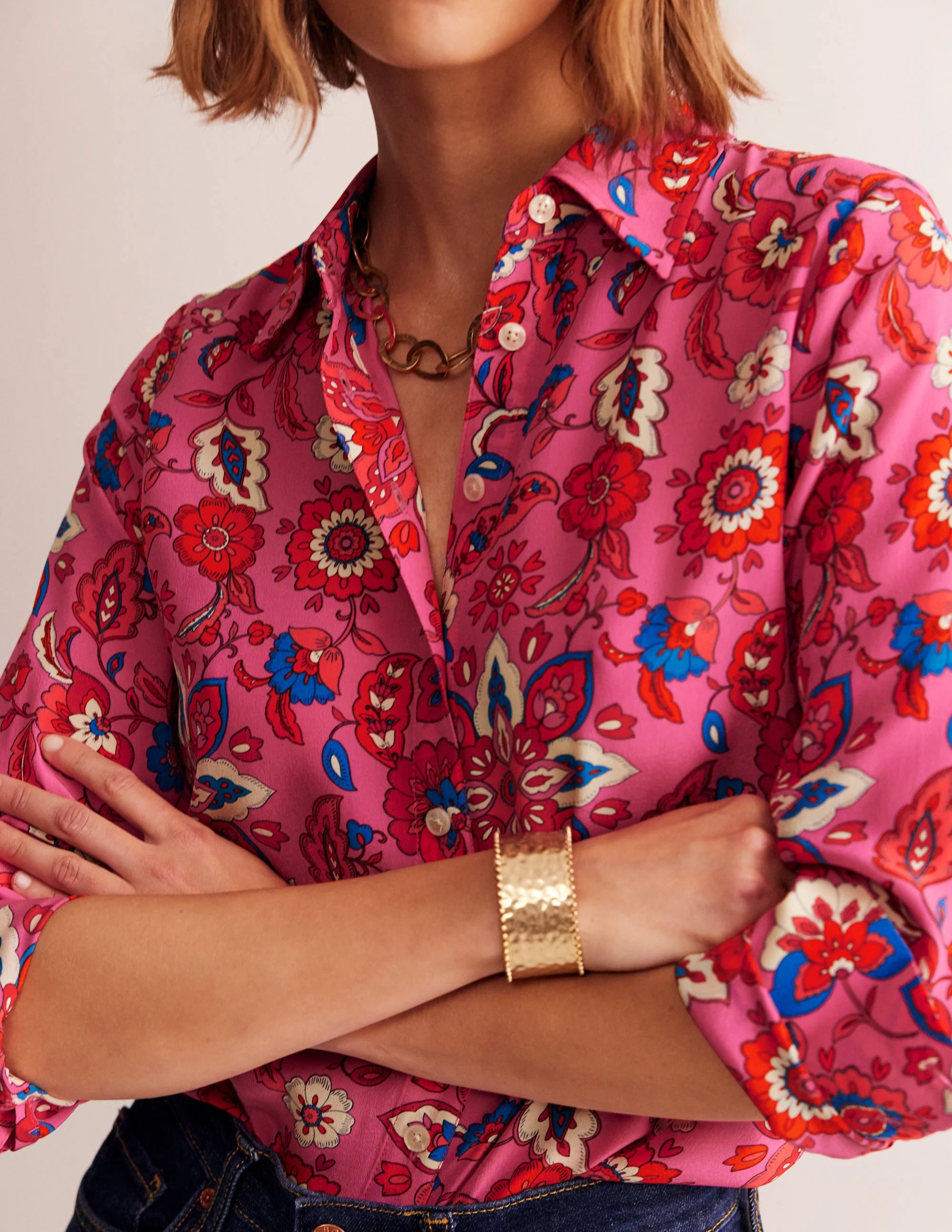 Sienna Silk Shirt-Pink, Botanical Wave - Image 2