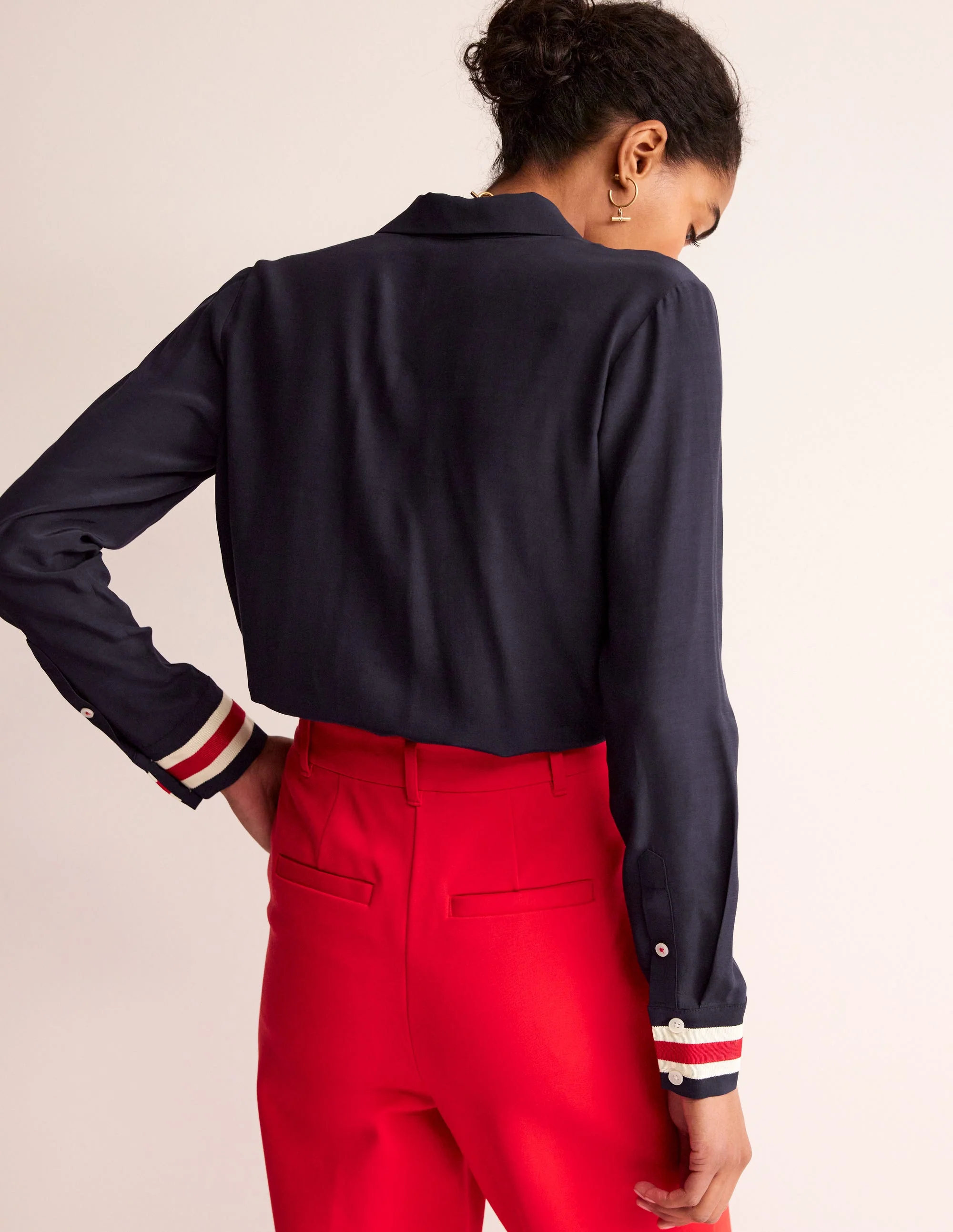 Sienna Tipped Detail Shirt-Navy - Image 3