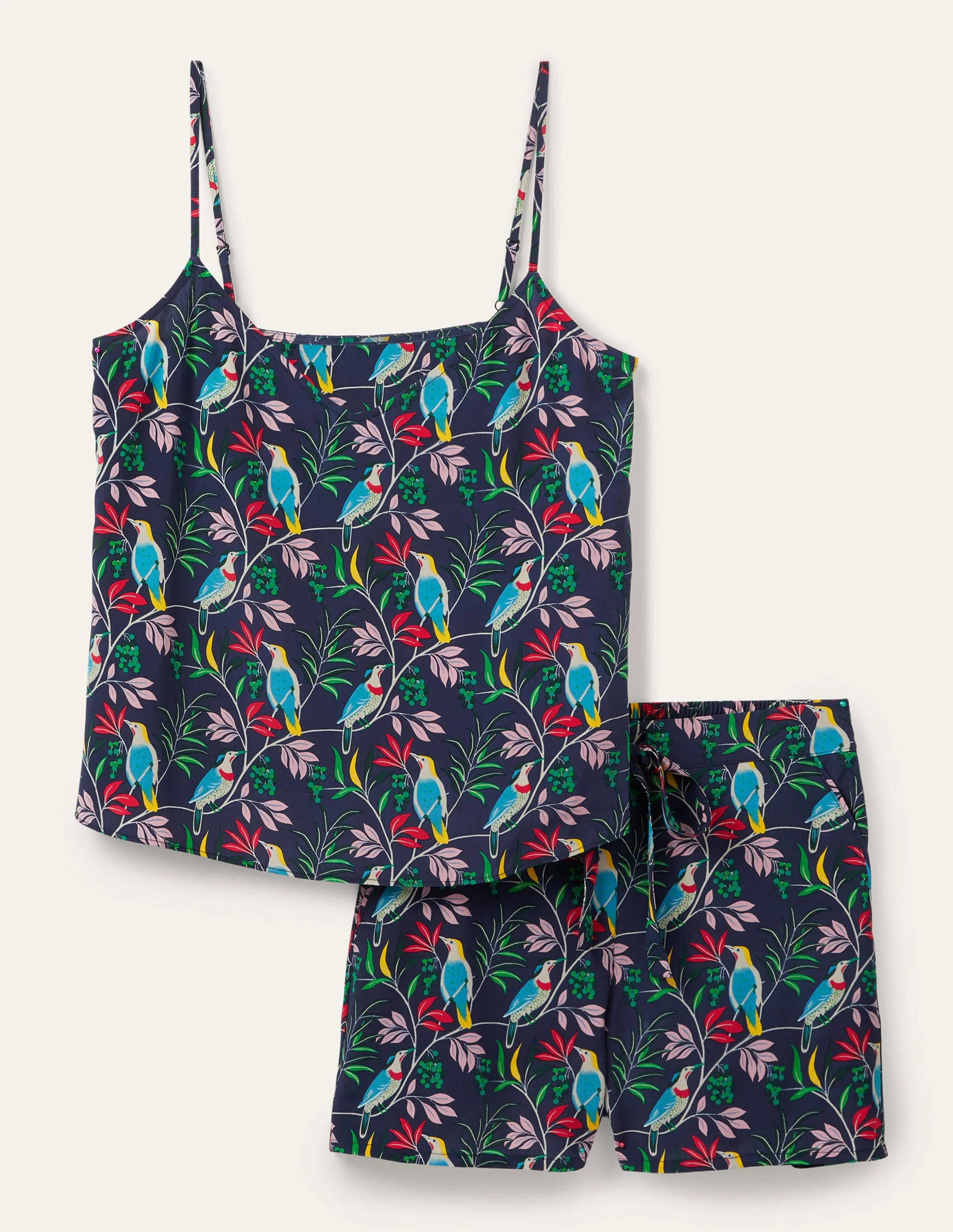 Silk Cami Pajama Set-Navy, Berry Bird - Image 5