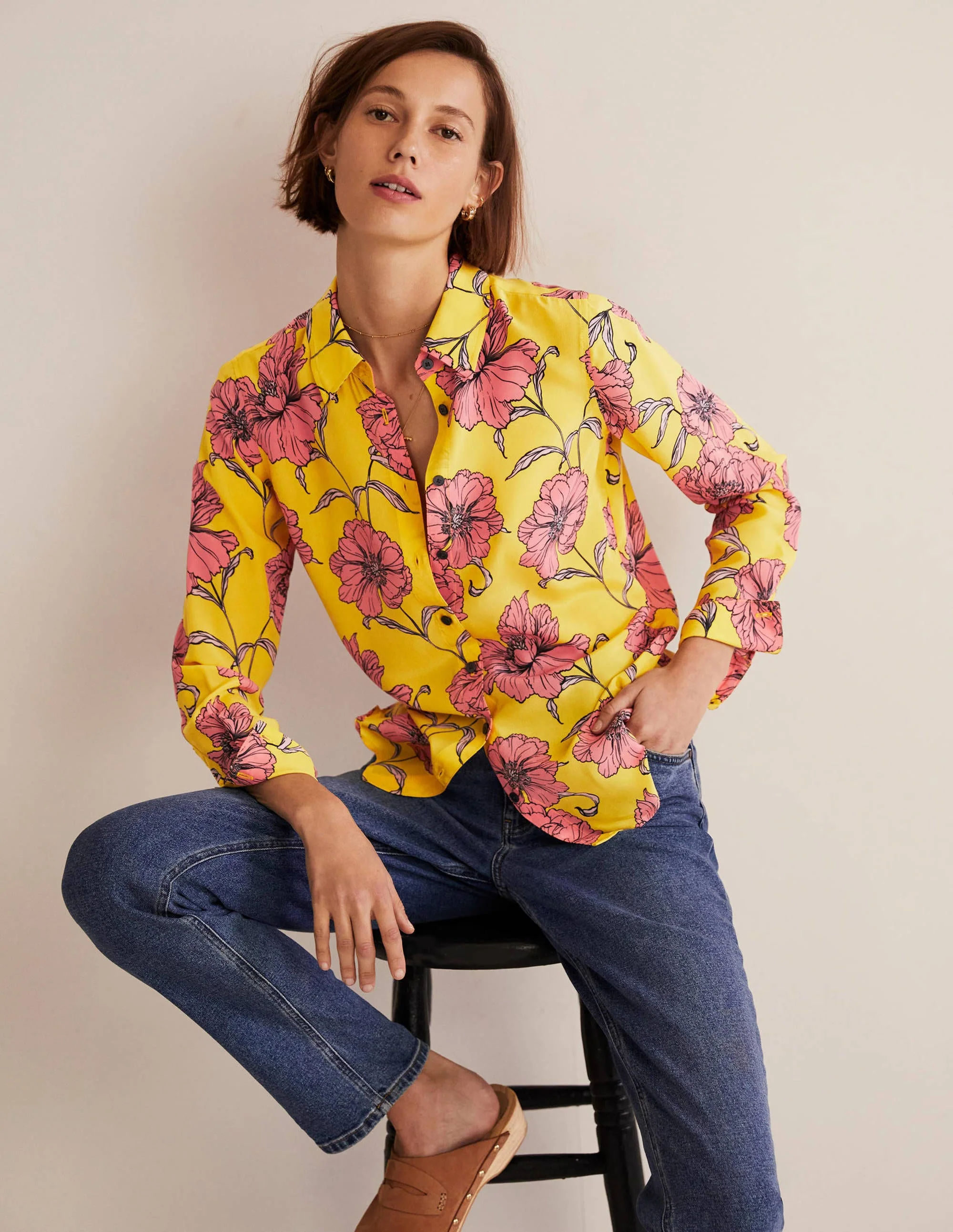 Silk Shirt-Lemon Fizz, Peony Bloom - Image 5