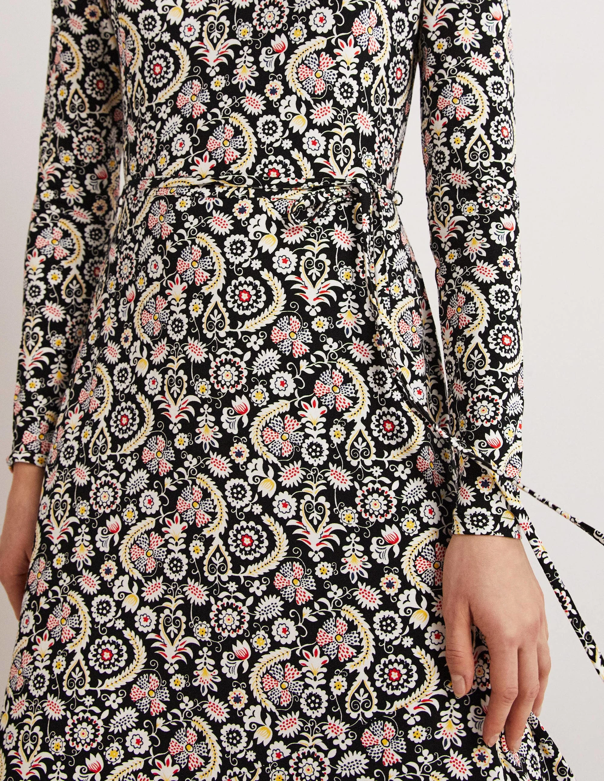 Skirt Detail Jersey Midi Dress-Black, Tropic Charm - Image 2