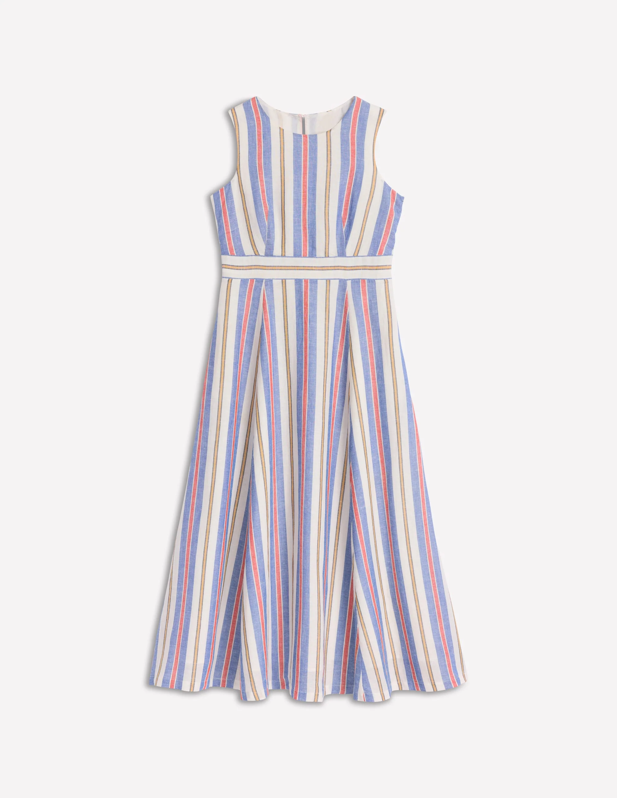 Sleeveless Linen Blend Dress-Bright Blue and Brown Stripe - Image 6
