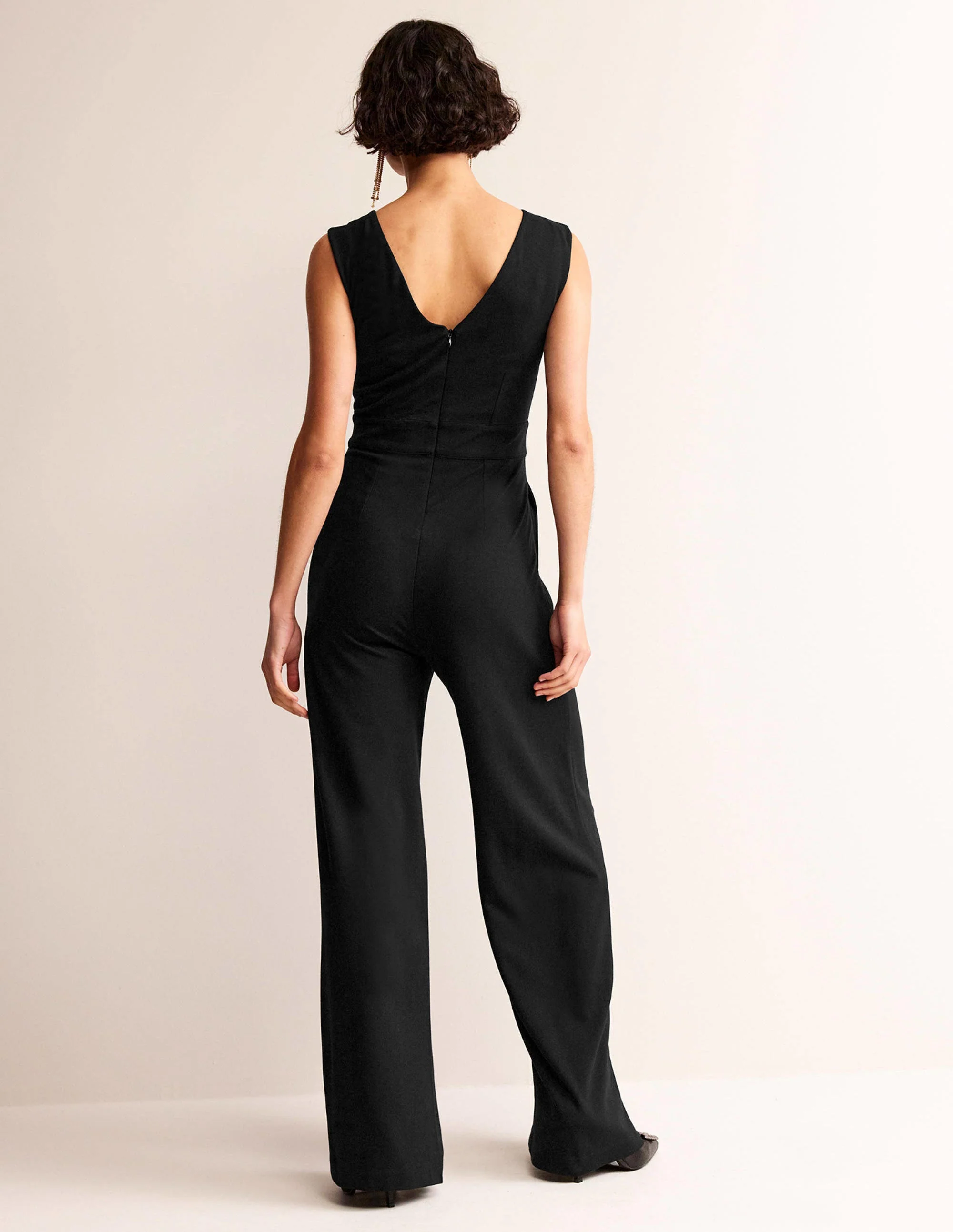 Sleeveless Ponte Jumpsuit-Black - Image 3