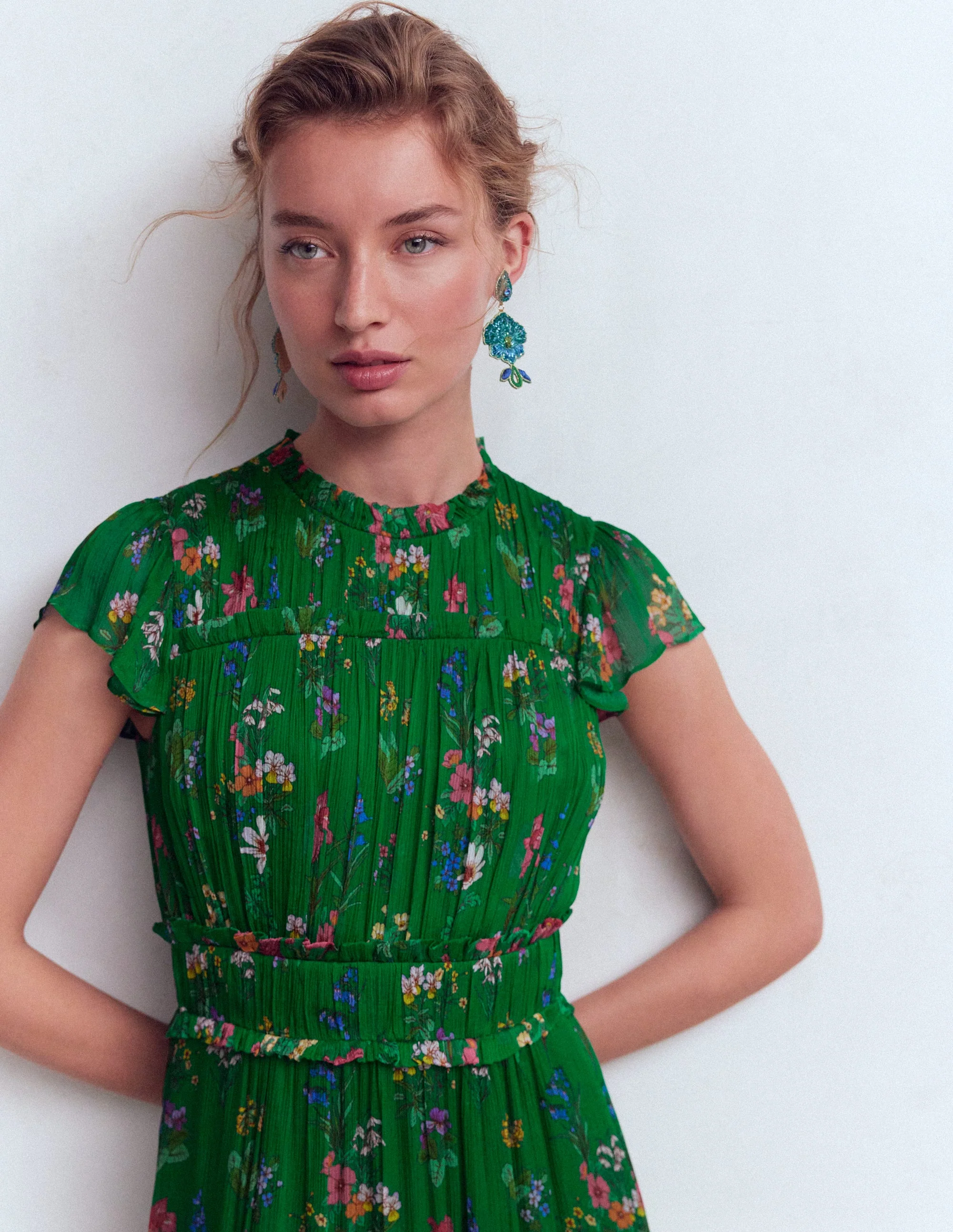Sleeveless Ruffle Dress-Bear Grass, Delicate Blossom - Image 2