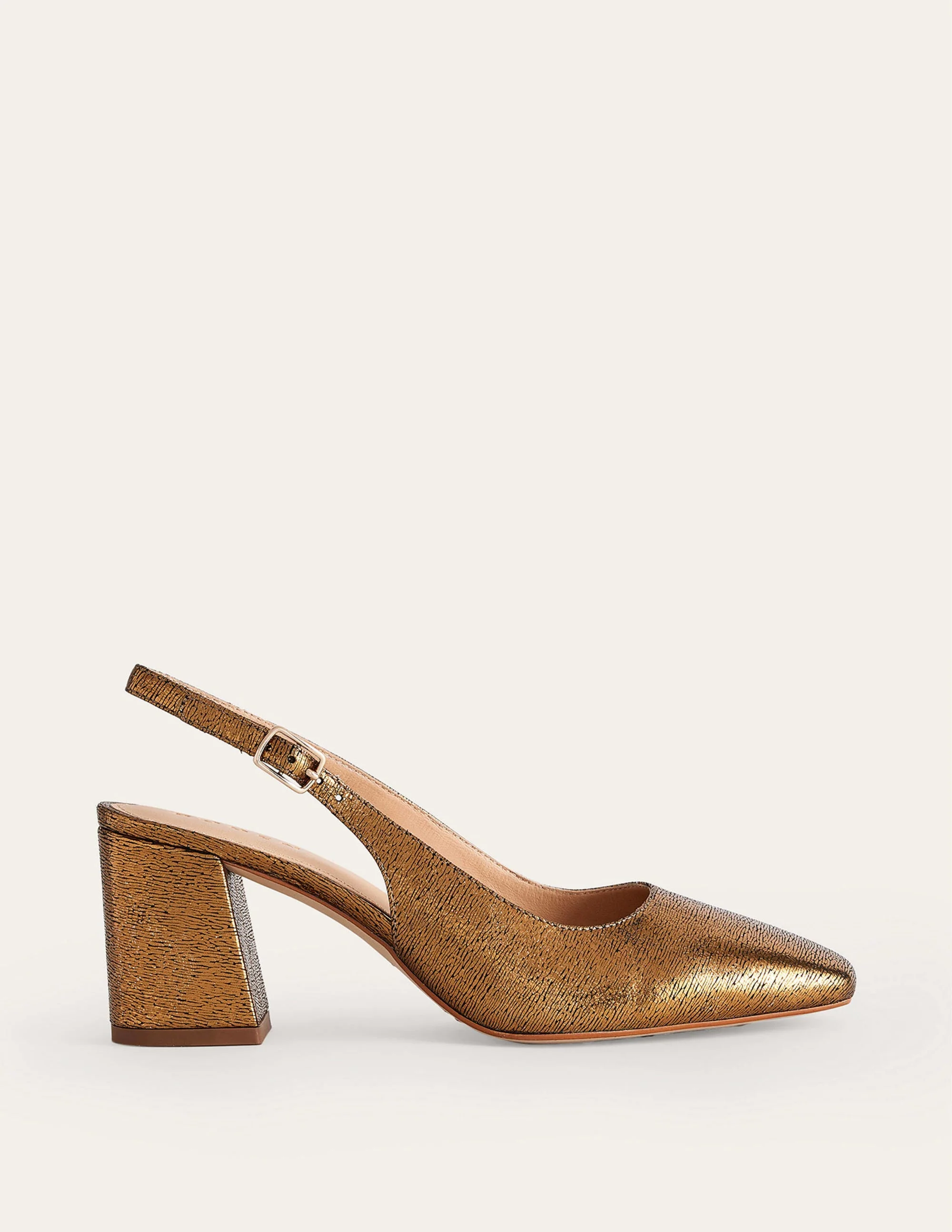 Slingback Mid-Heel Pumps-Gold Metallic Leather - Image 2