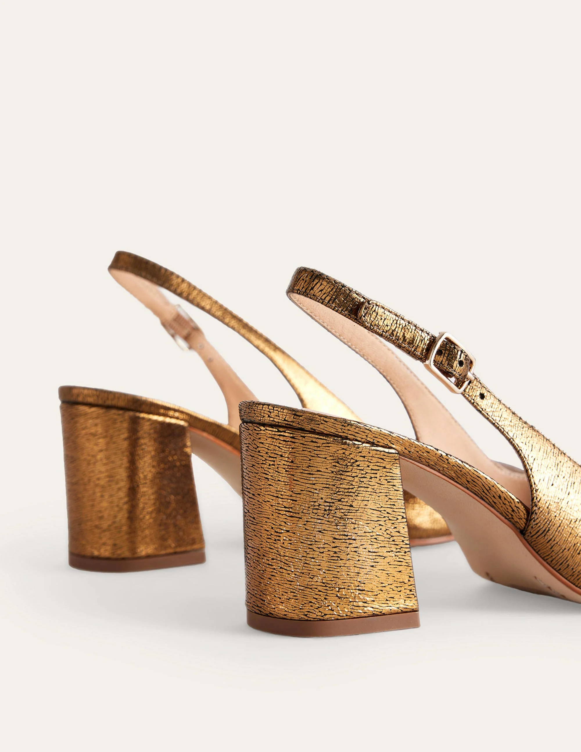 Slingback Mid-Heel Pumps-Gold Metallic Leather - Image 4