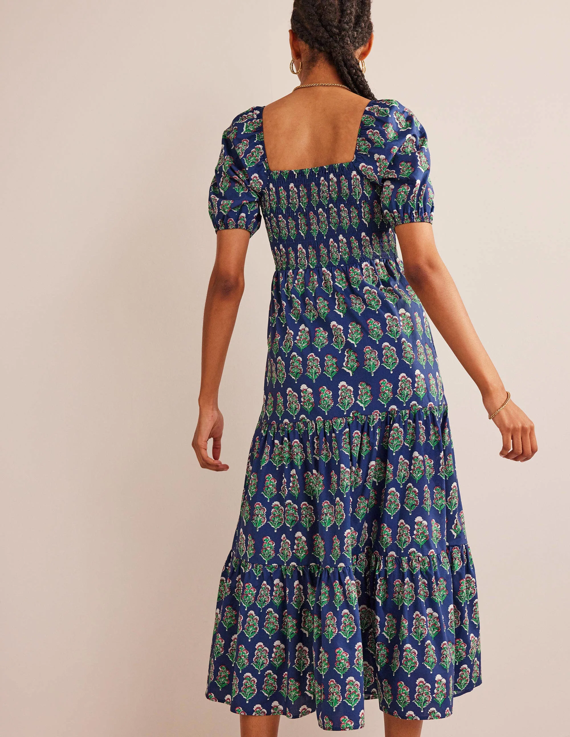 Smocked Bodice Maxi Dress-French Navy, Artisan Bloom - Image 4