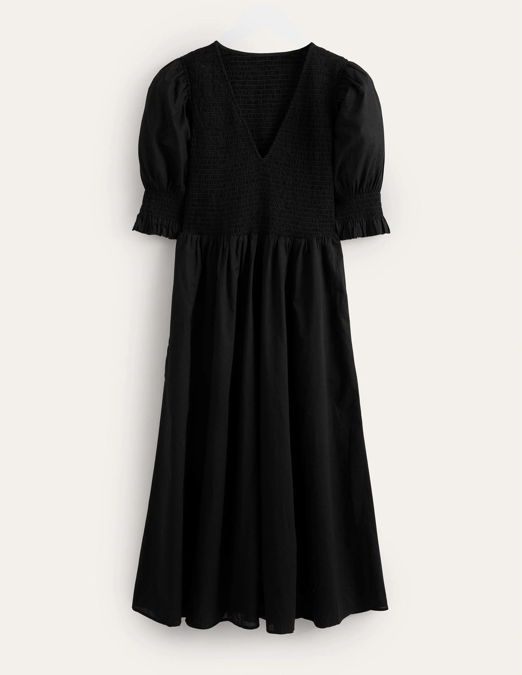 Smocked Bodice Midi Dress-Black - Image 5
