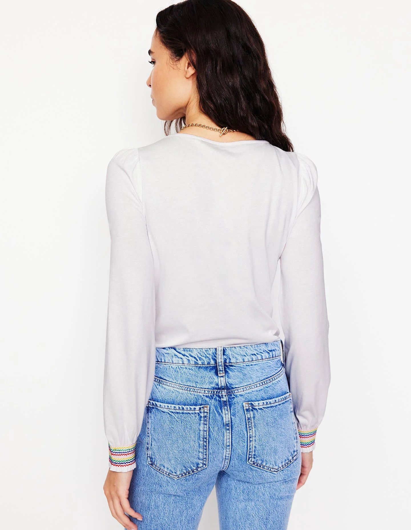 Smocked Cuff Supersoft Top-White - Image 3