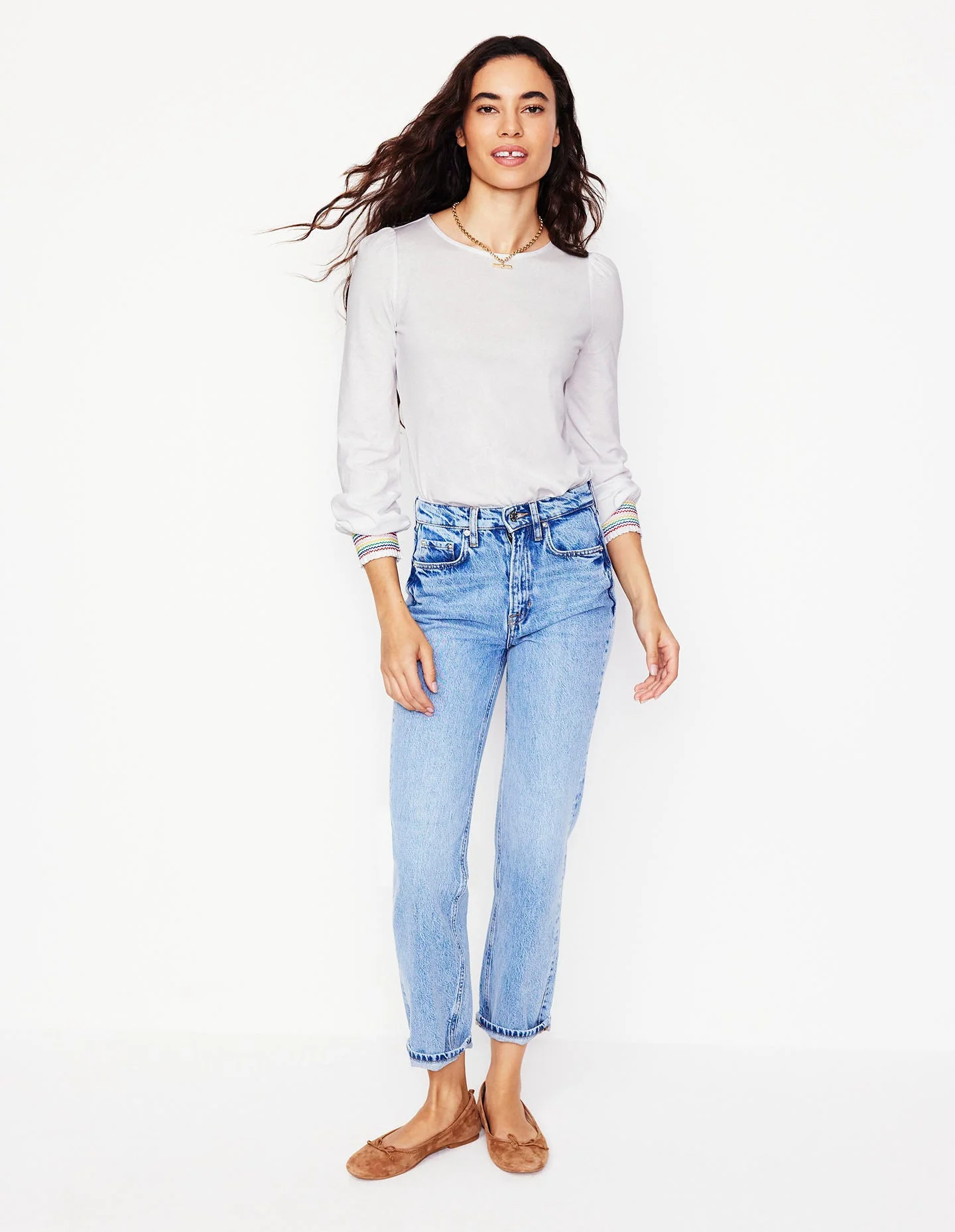 Smocked Cuff Supersoft Top-White - Image 4