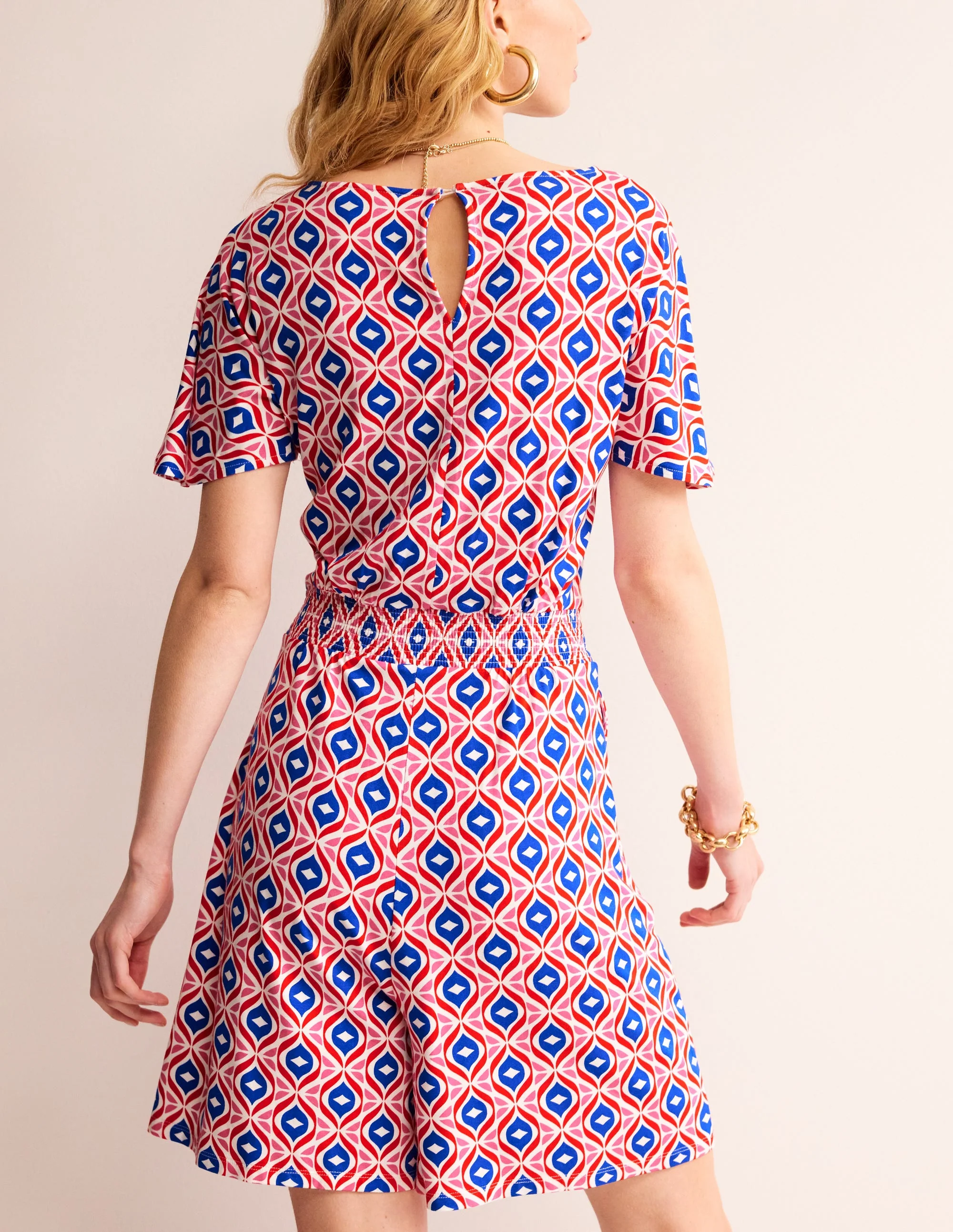 Smocked Jersey Playsuit-Rubicondo, Diamond Wave - Image 3