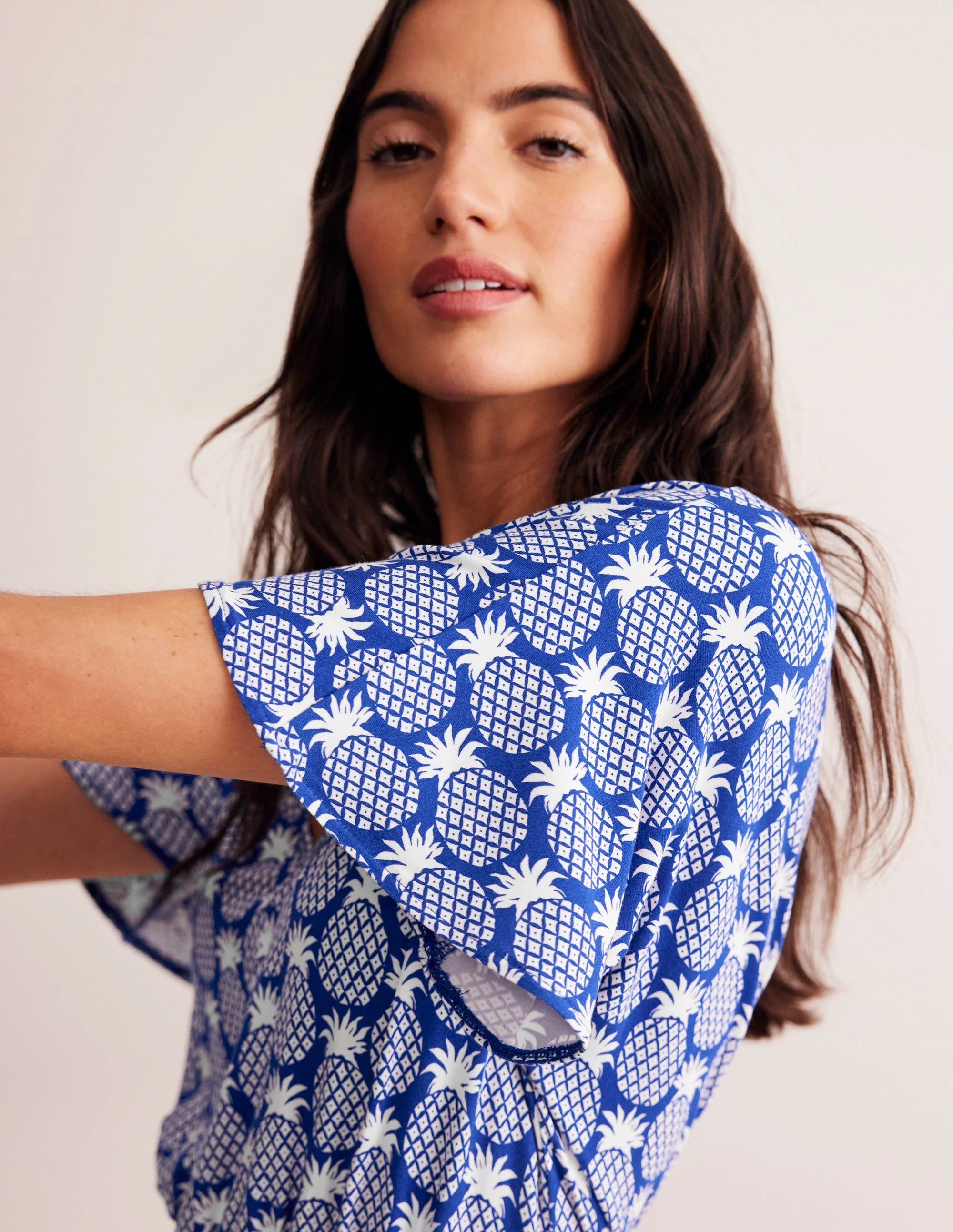 Smocked Jersey Playsuit-Surf the Web, Pineapple - Image 2