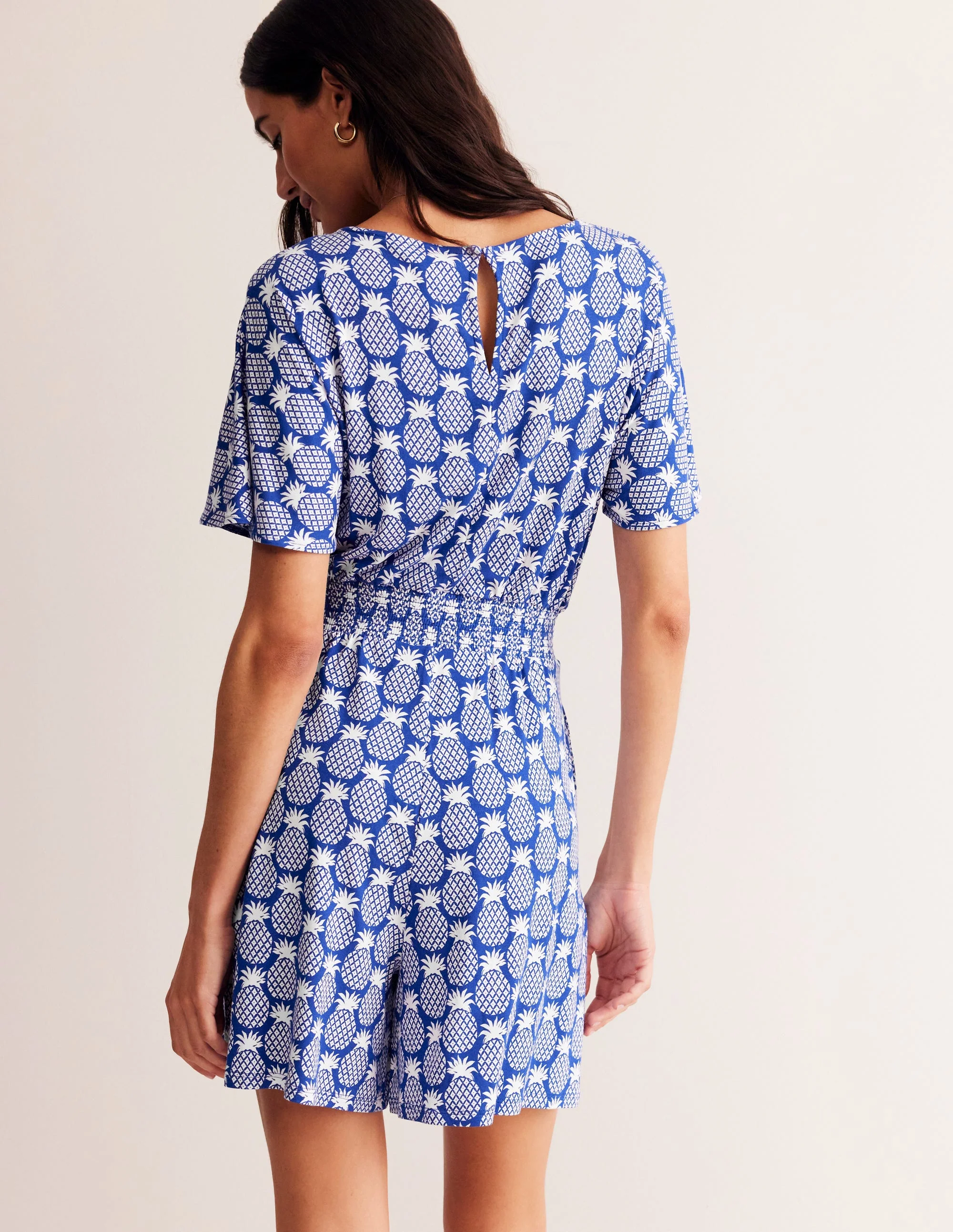 Smocked Jersey Playsuit-Surf the Web, Pineapple - Image 3