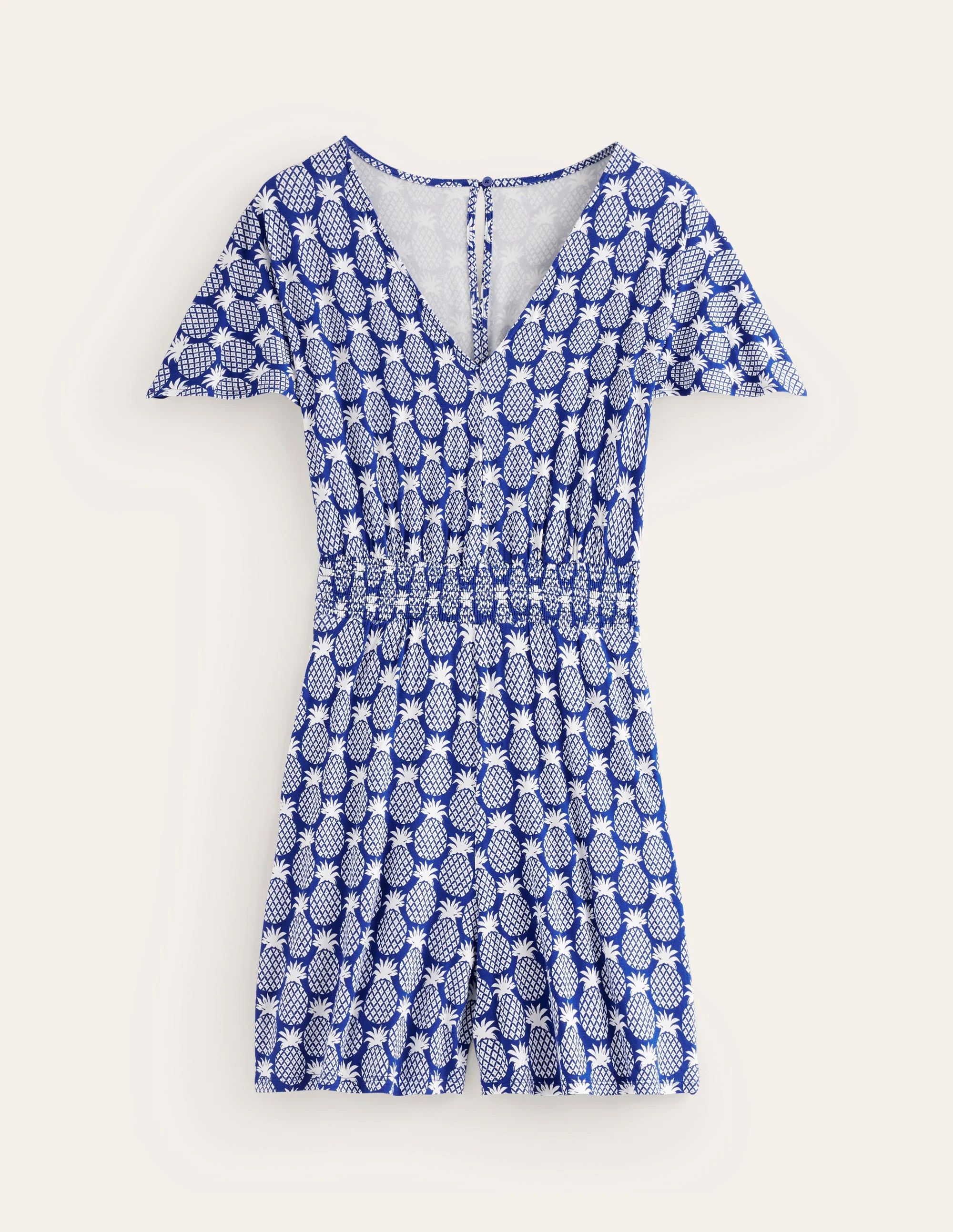 Smocked Jersey Playsuit-Surf the Web, Pineapple - Image 5
