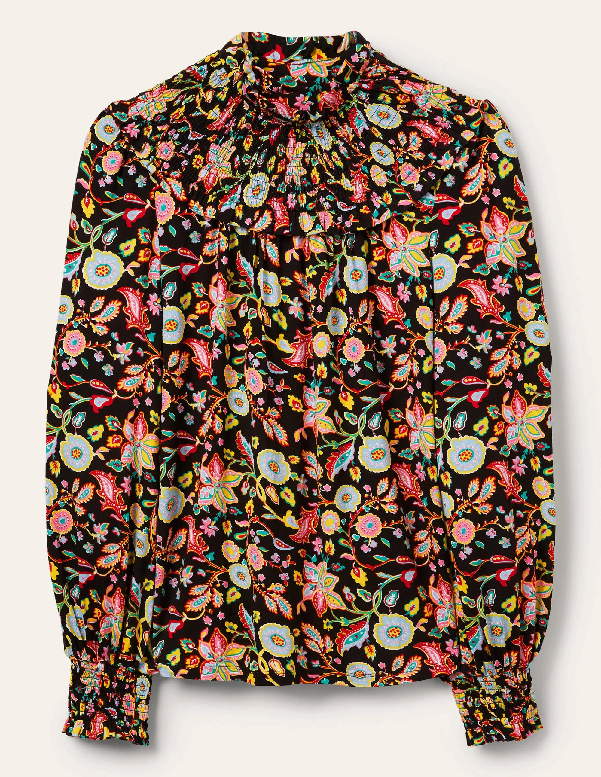 Smocked Neck Jersey Top-Black, Opulent Paradise - Image 6