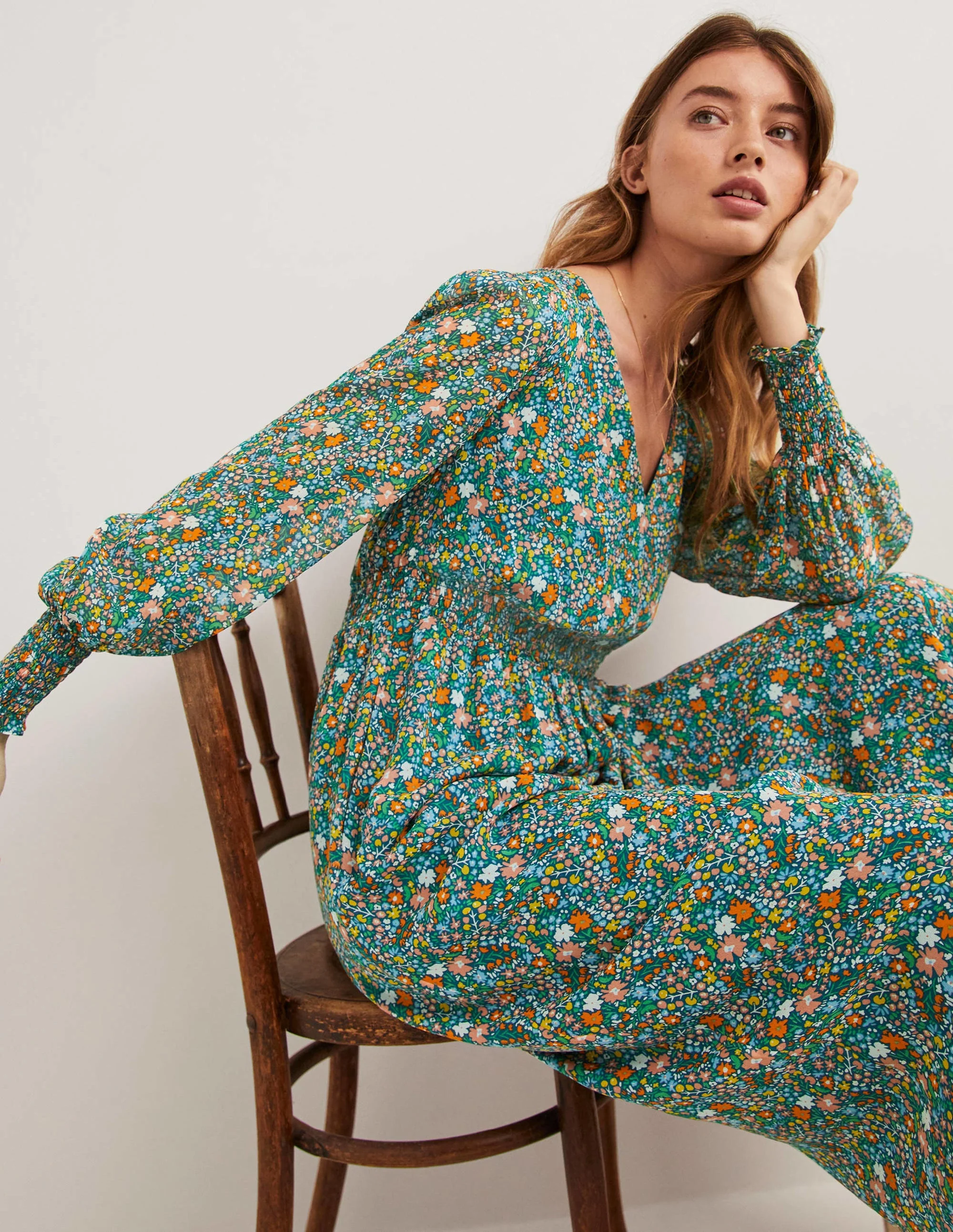 Smocked Waist Midi Dress-Multi, Abstract Ditsy - Image 4