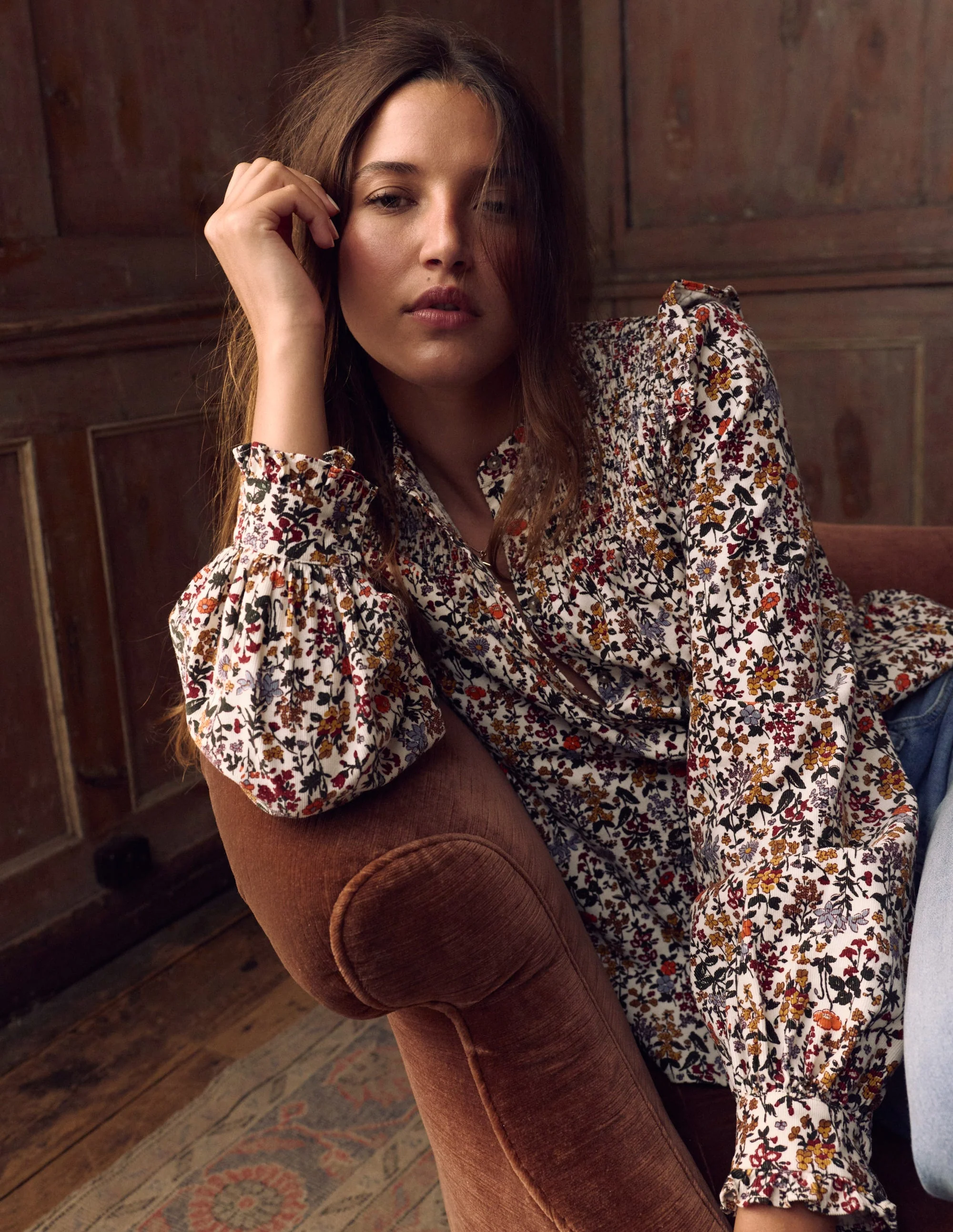 Smocked Yoke Cord Top-Ivory Floral - Image 8