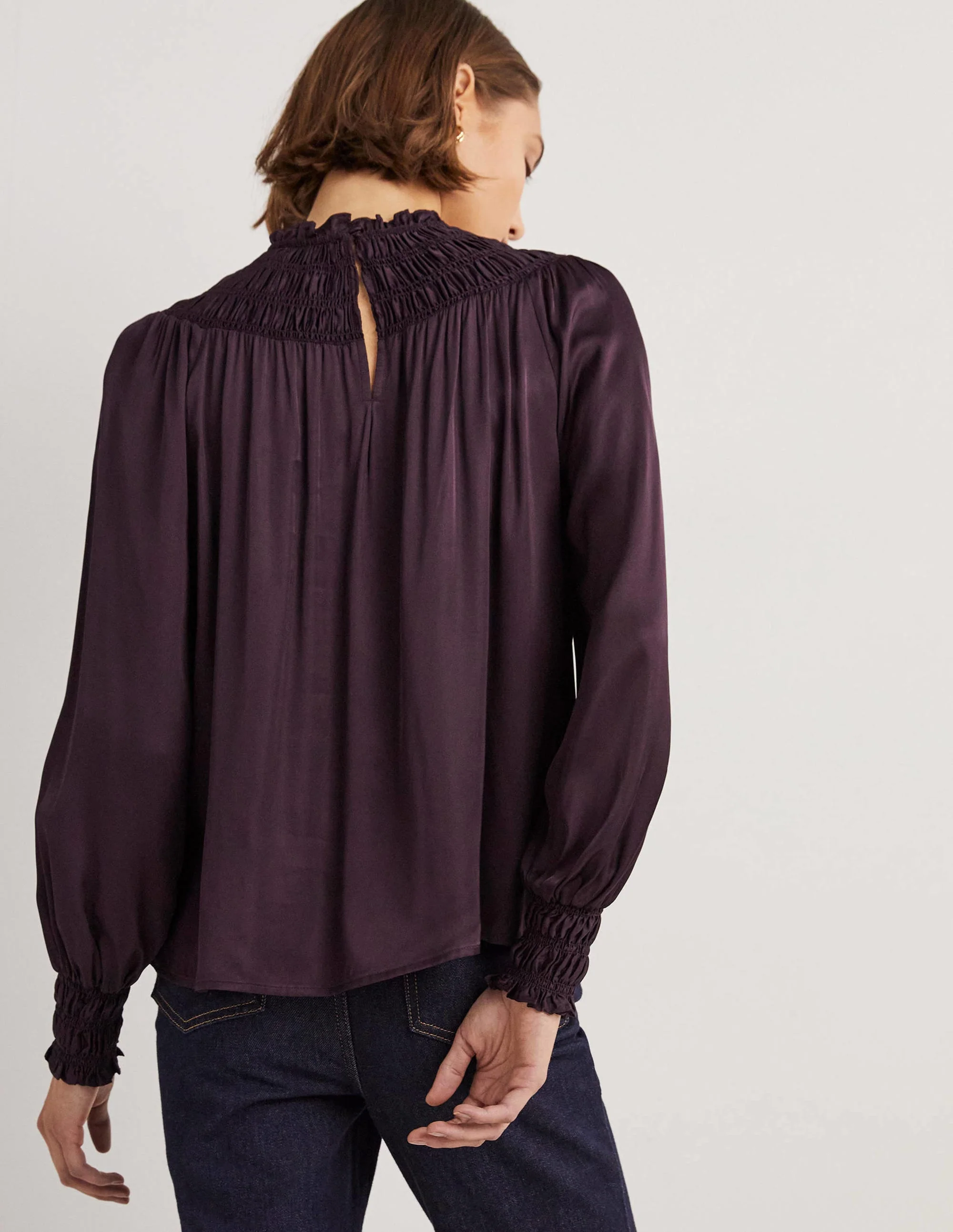 Smocked Yoke Detail Top-Fig Purple - Image 3