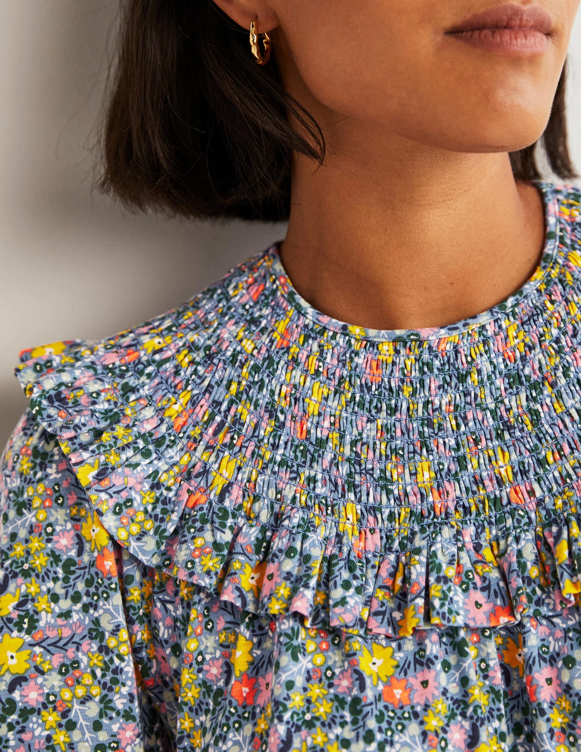 Smocked Yoke Jersey Midi Dress-Riviera Blue, Abstract Ditsy - Image 3