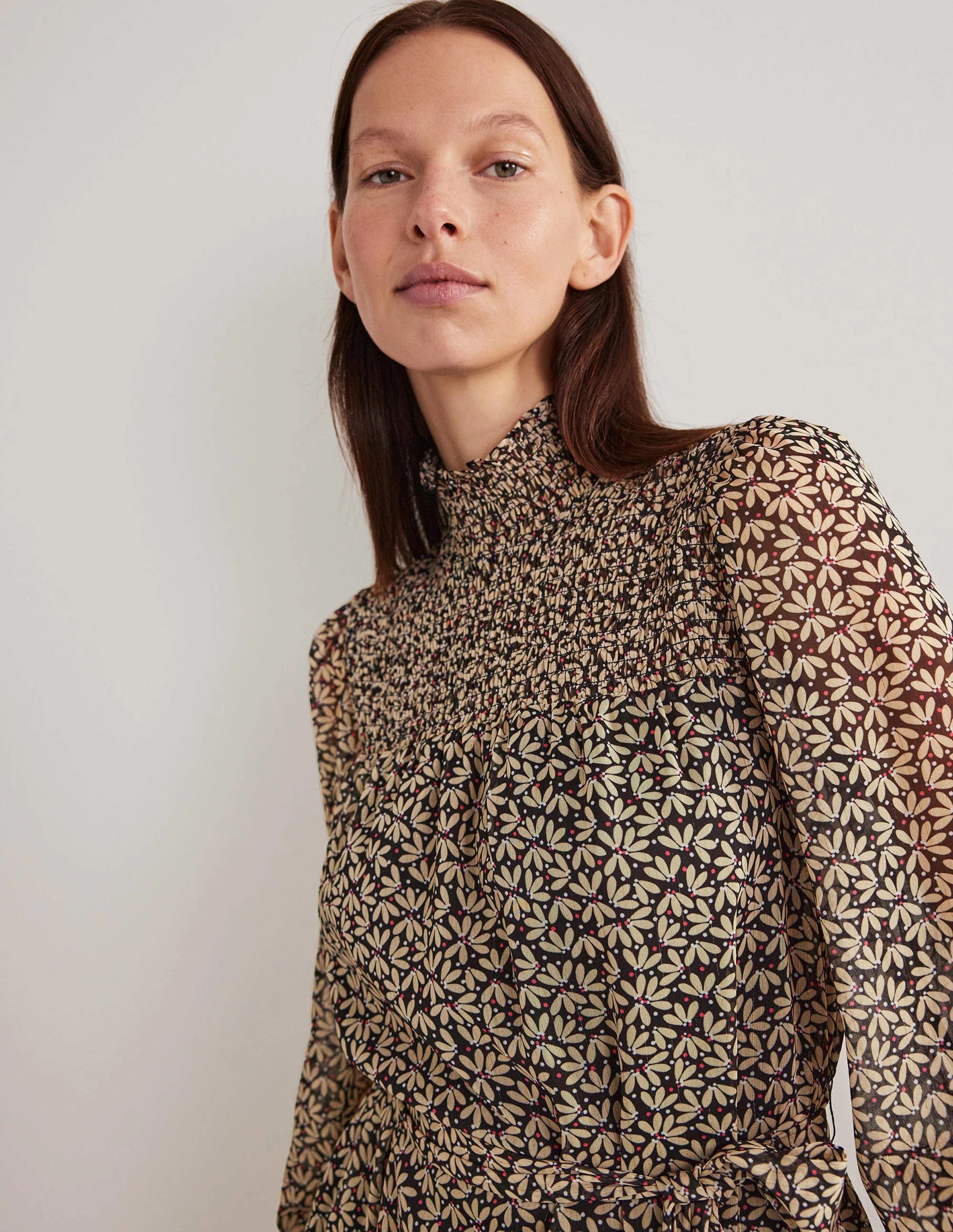 Smocked Yoke Metallic Dress-Rope, Scatter Petal - Image 2