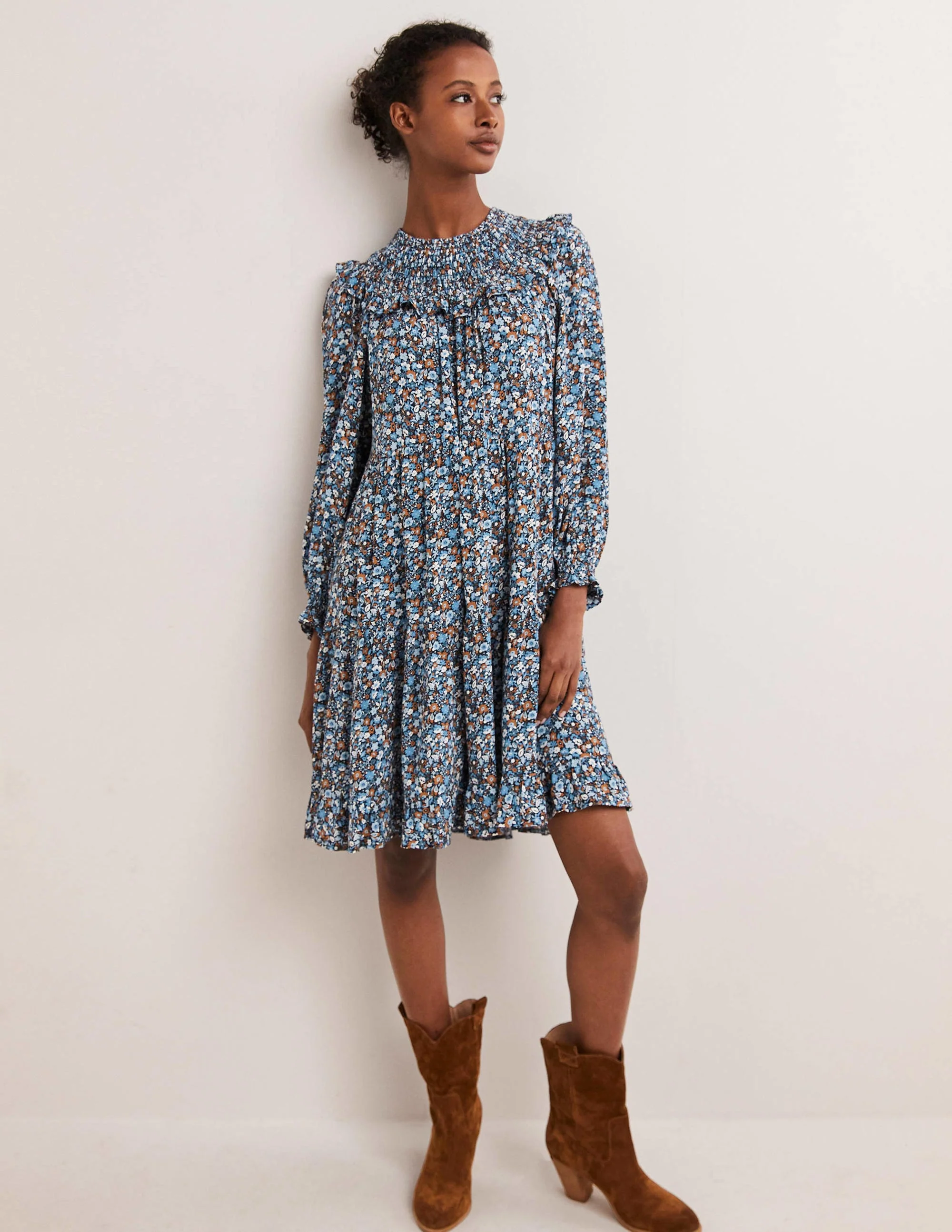 Smocked Yoke Tiered Dress-Riviera Blue, Floret Meadow - Image 5