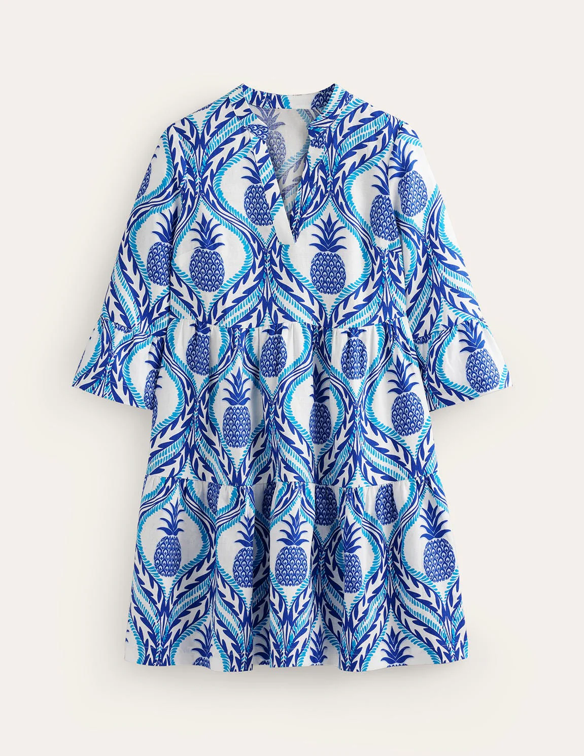 Sophia Linen Short Dress-Surf The Web, Pineapple Wave - Image 6