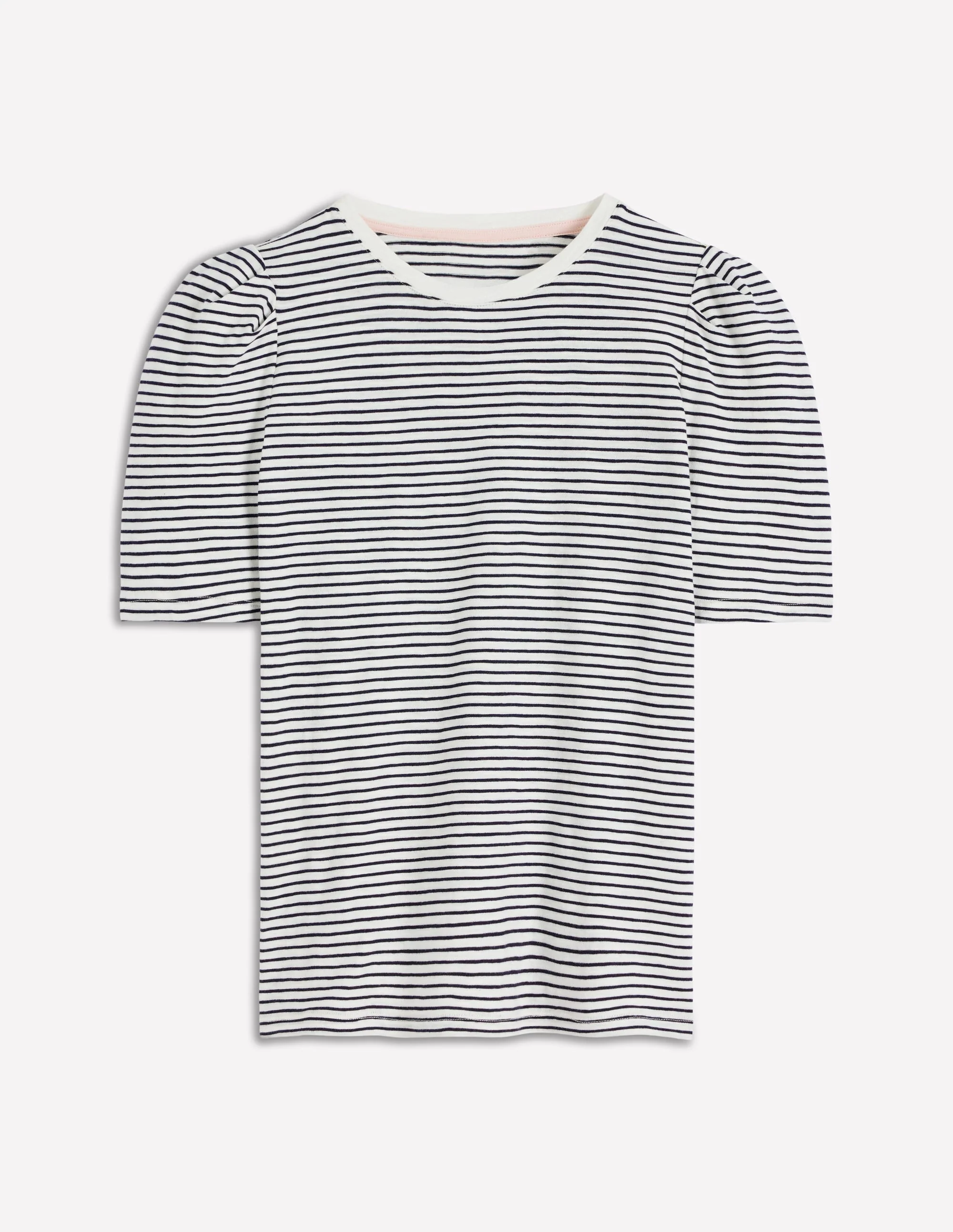Sophie Puff Sleeve T-shirt-Navy and Ivory Stripe - Image 6
