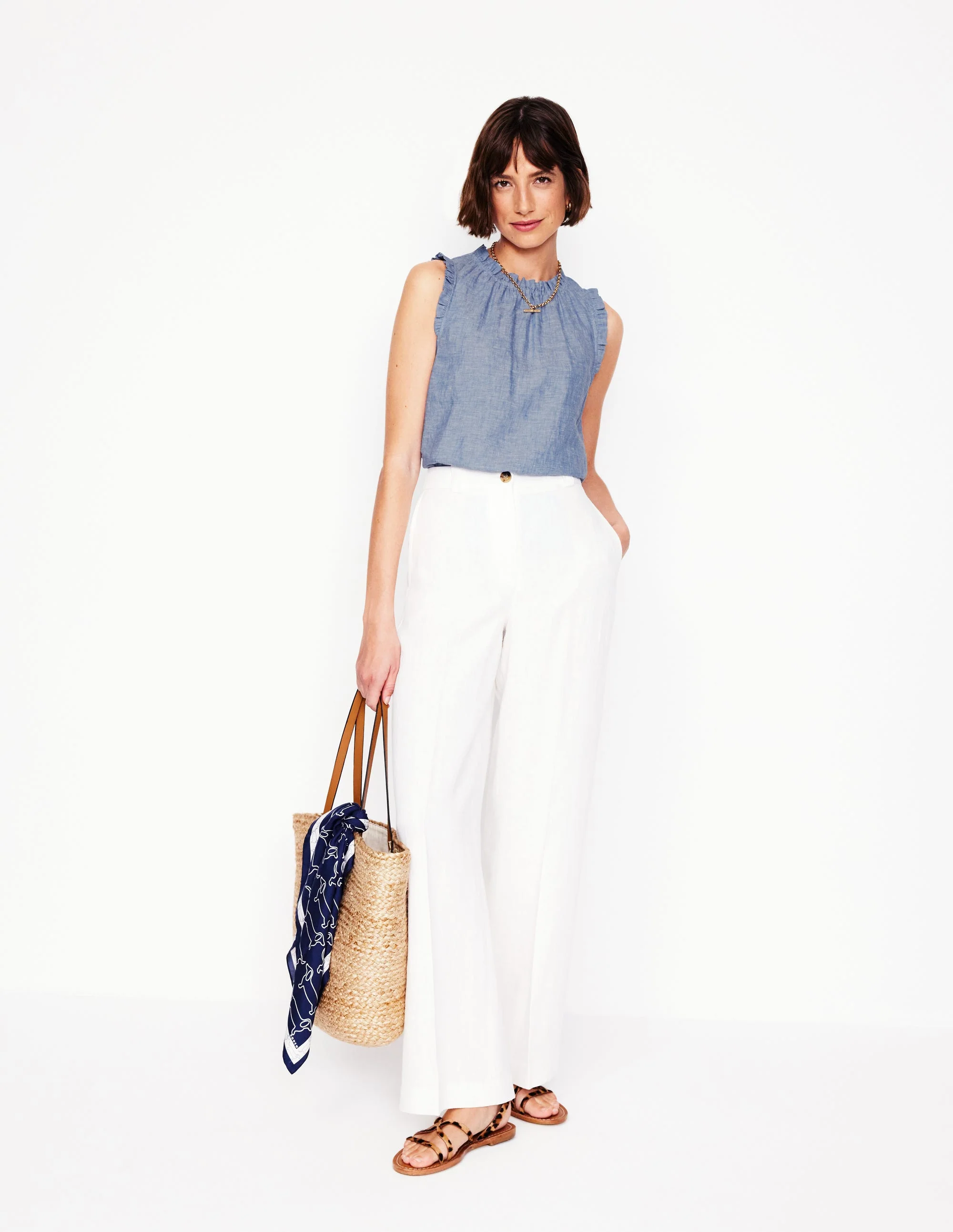 Sophie Ruffle Linen Top-Chambray - Image 4