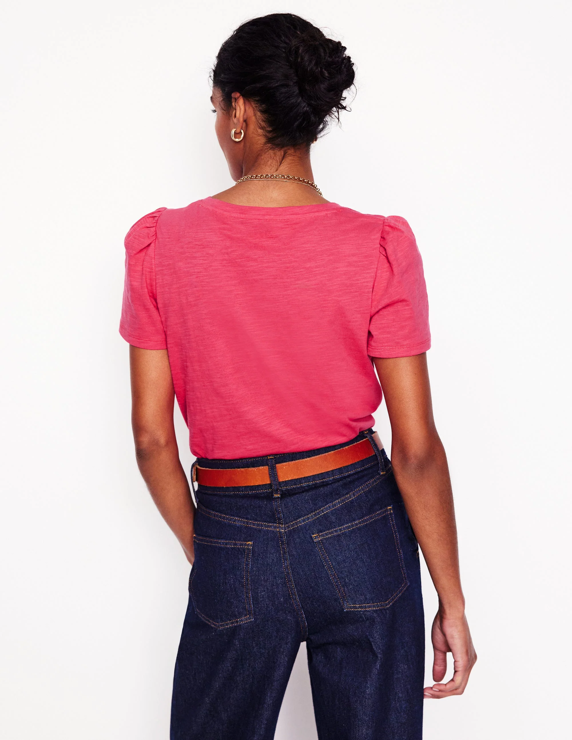 Sophie V-neck Slub T-shirt-Camelia Pink - Image 3