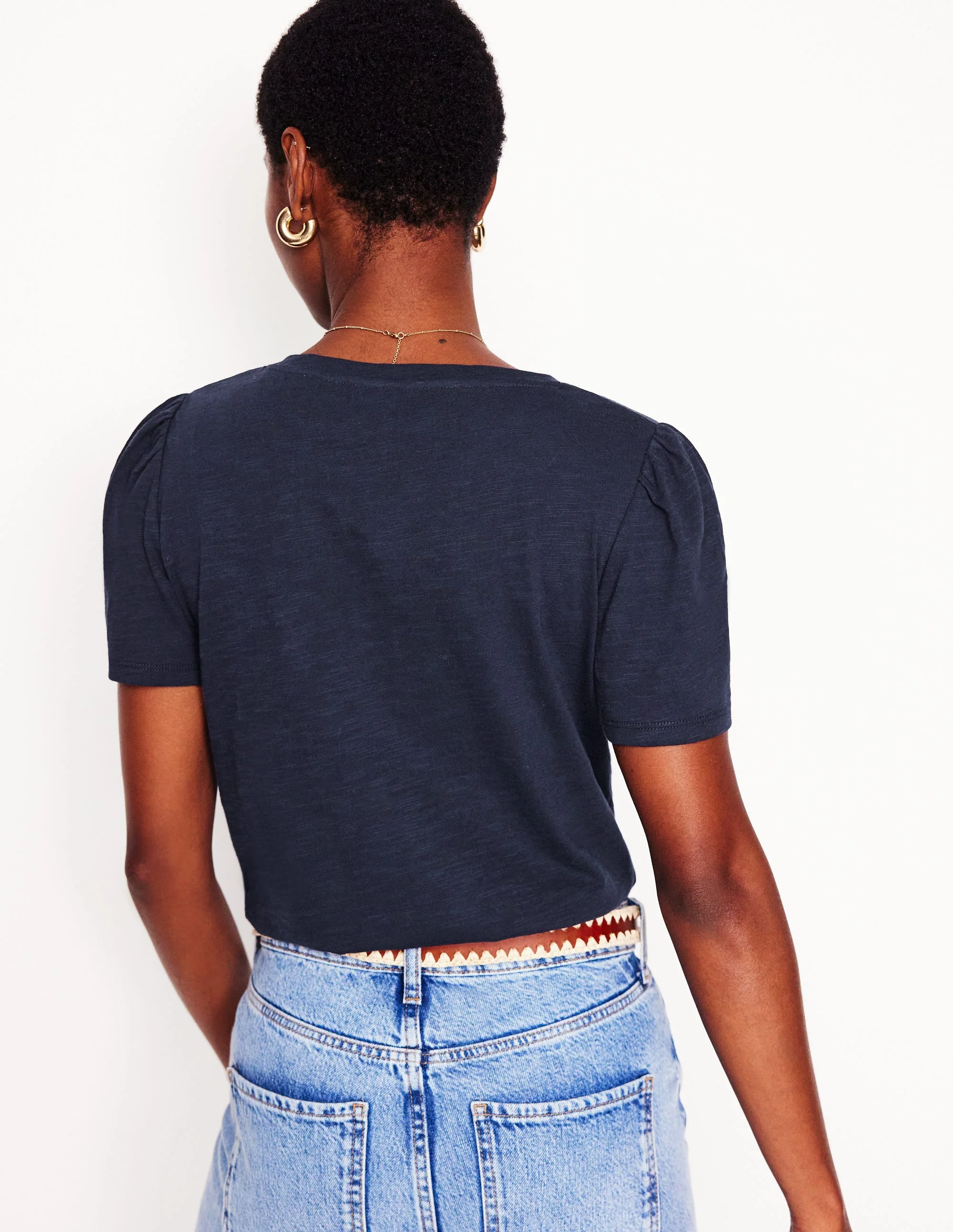 Sophie V-neck Slub T-shirt-Navy - Image 3