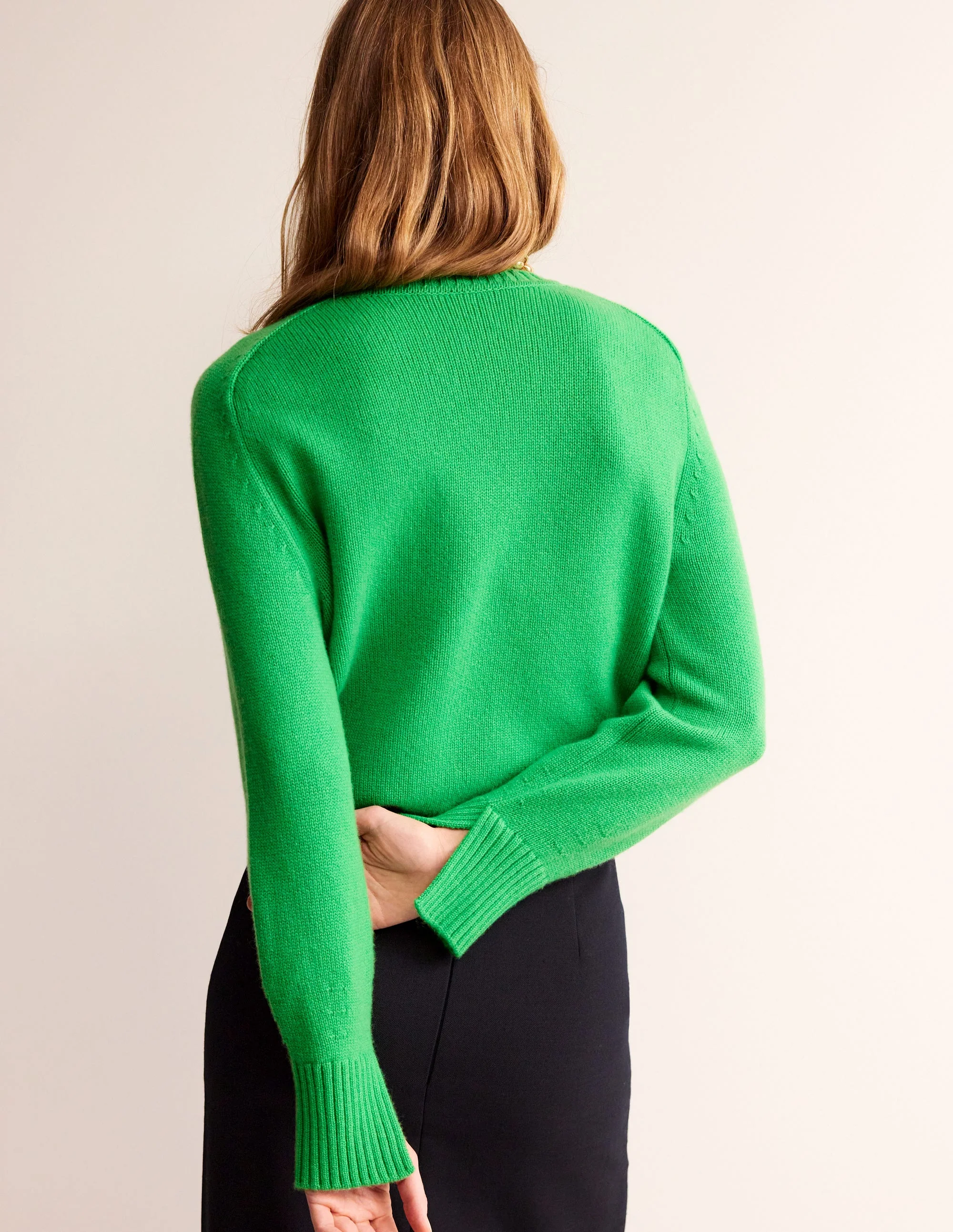 Split Cuff Cashmere Sweater-Bright Green - Image 3