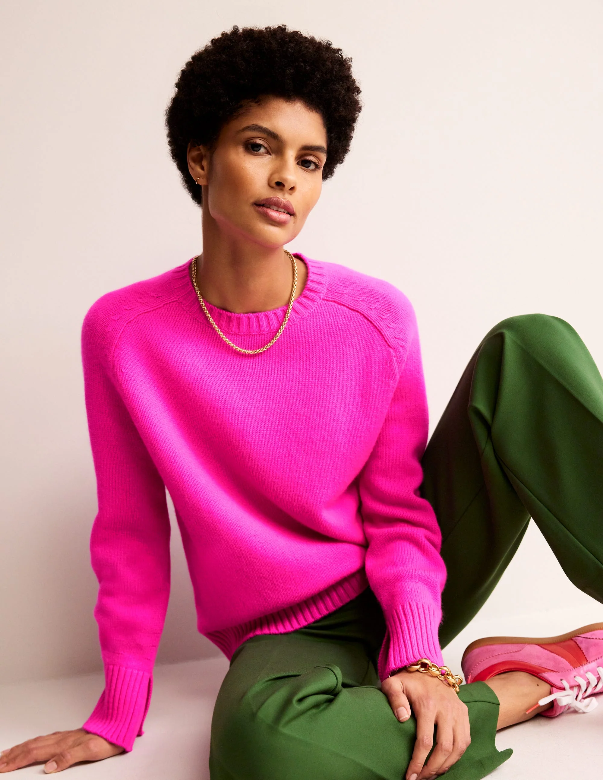 Split Cuff Cashmere Sweater-Pop Pansy Pink - Image 2