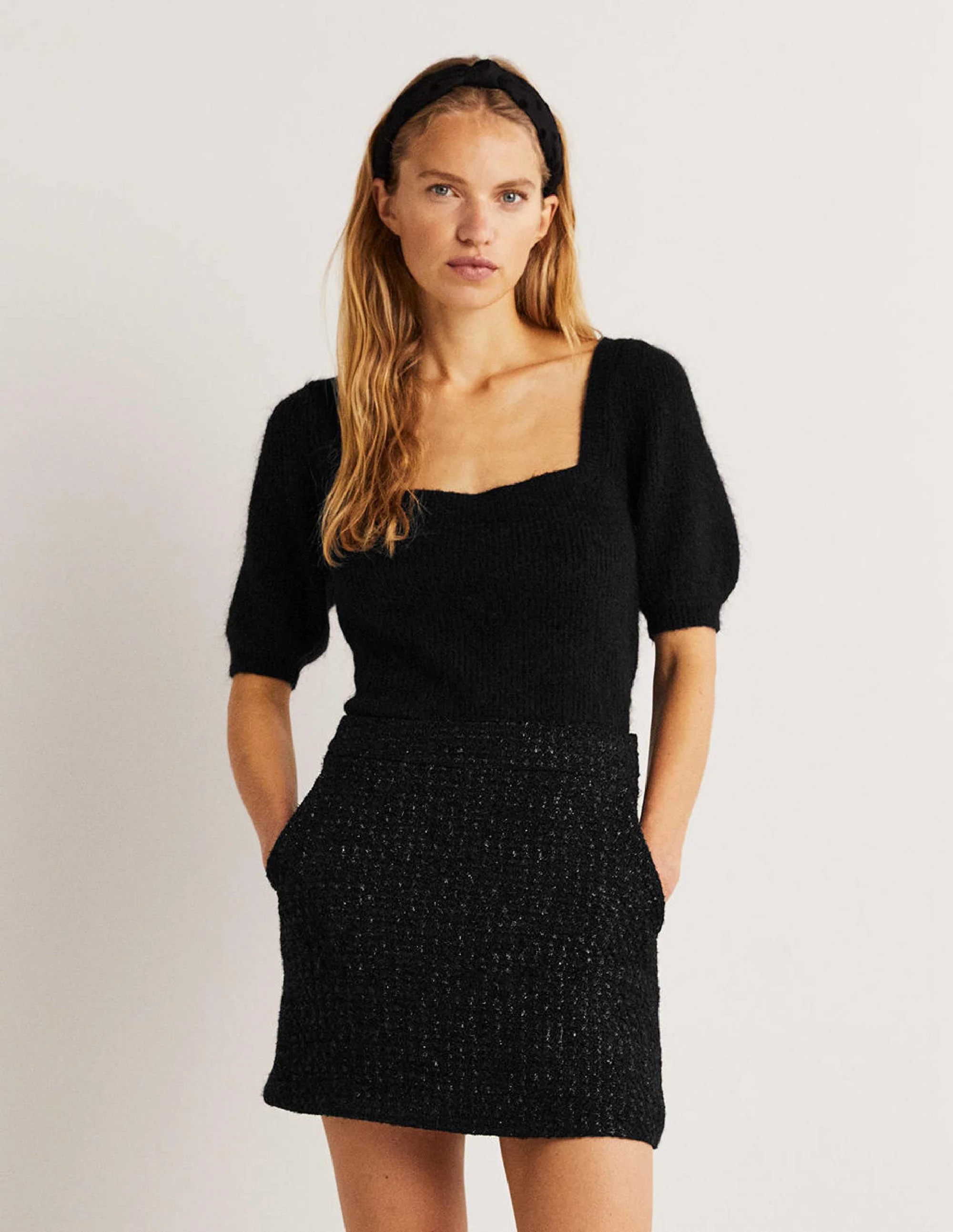 Square Neck Fluffy Sweater-Black - Image 4