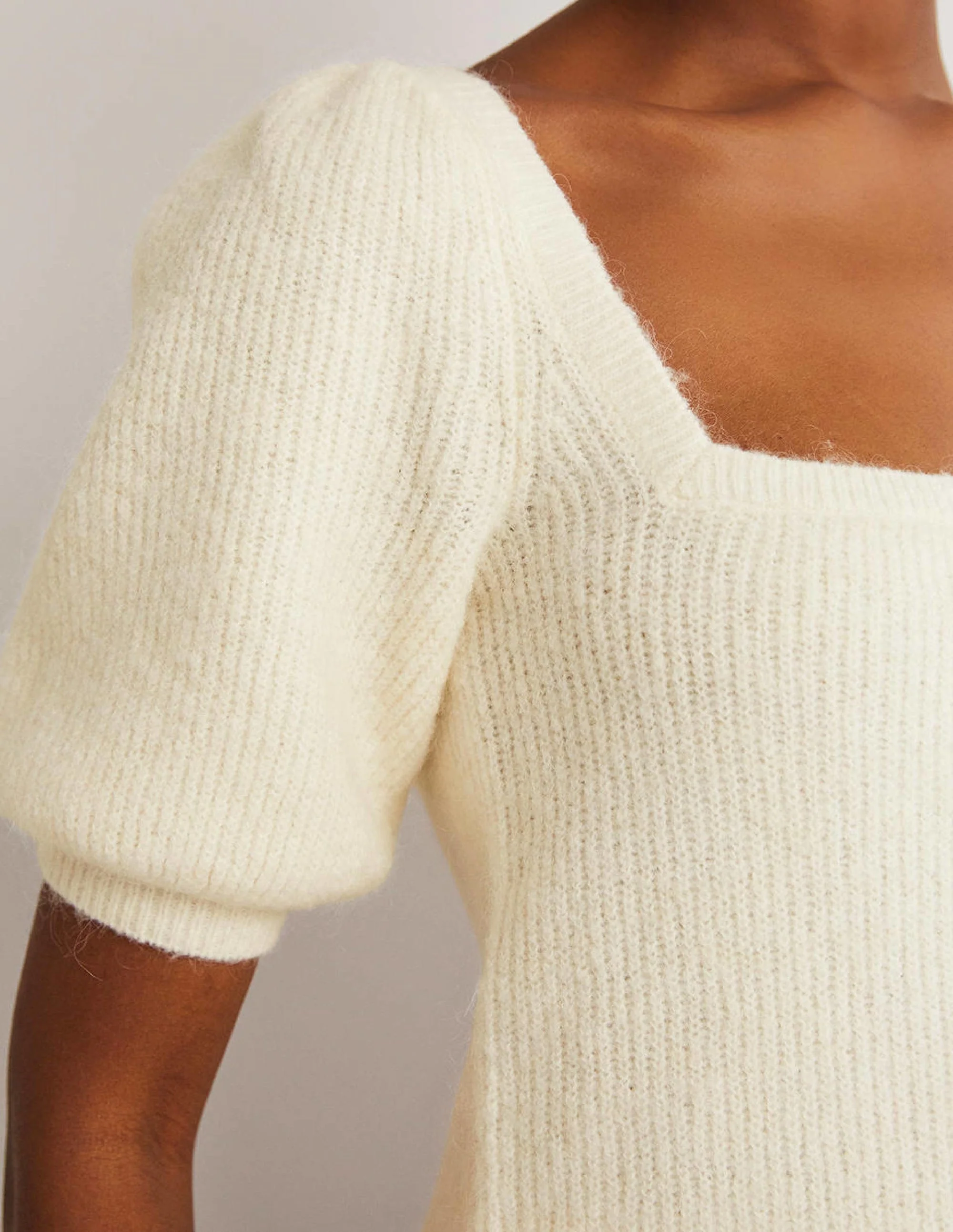 Square Neck Fluffy Sweater-Ivory - Image 2