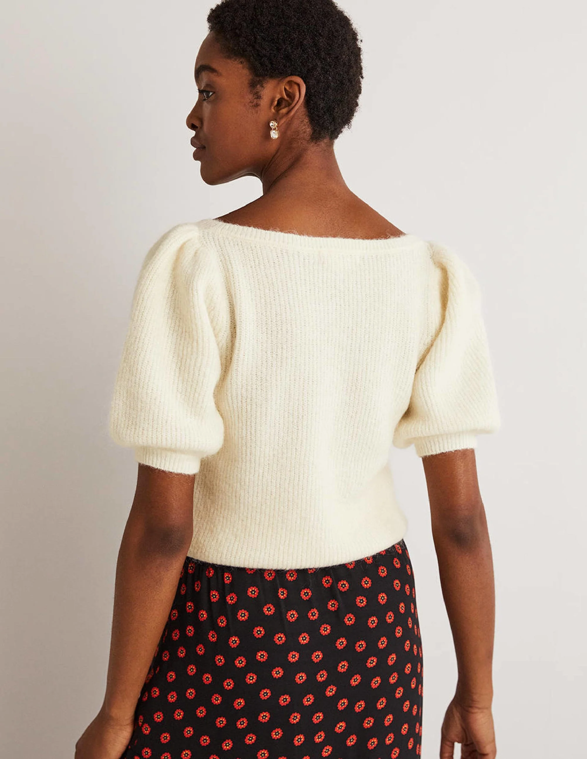 Square Neck Fluffy Sweater-Ivory - Image 3