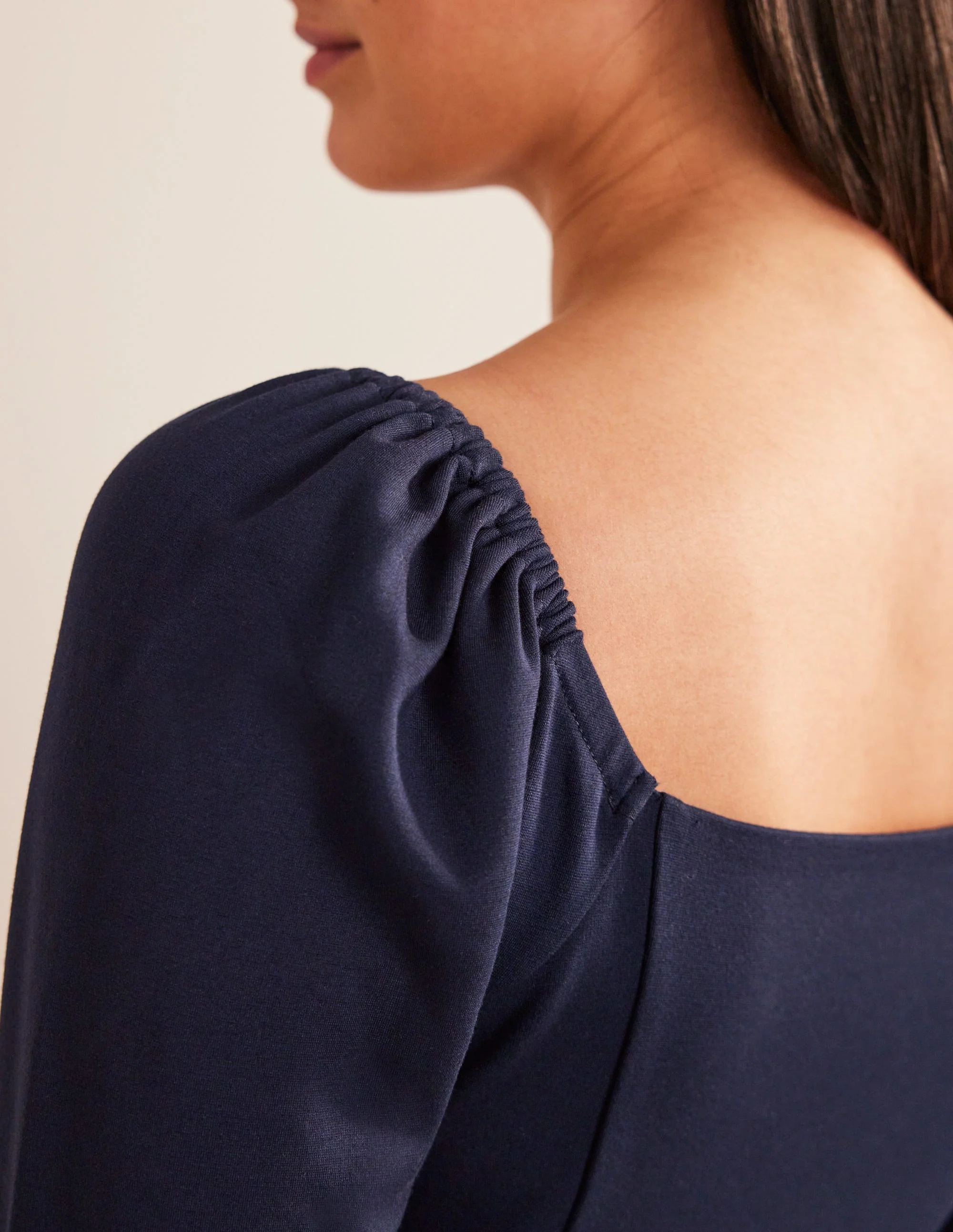 Square Neck Mini Jersey Dress-Navy - Image 2