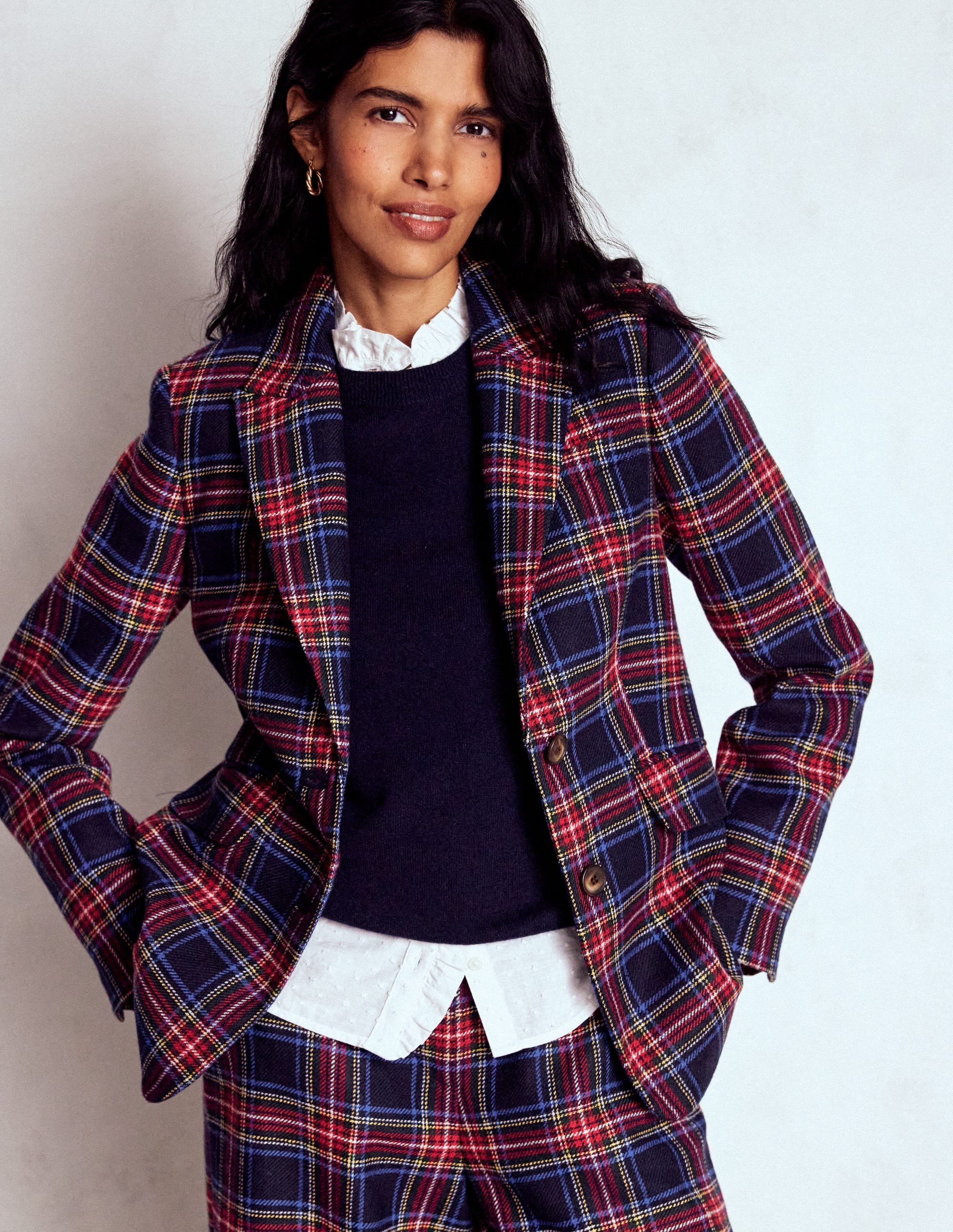 Stamford Wool-Blend Blazer-Navy, Green and Red Check - Image 4