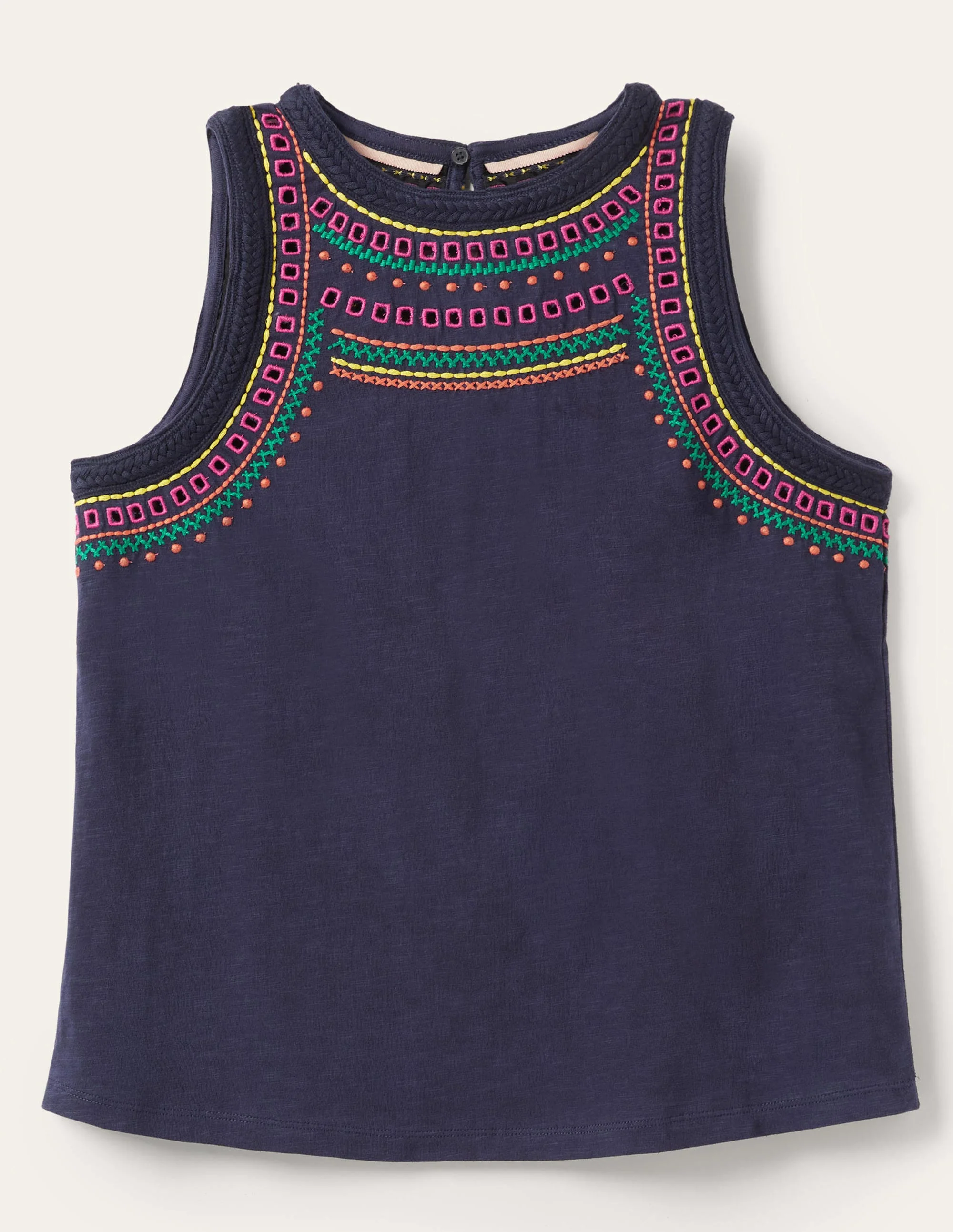 Stitch Detail Sleeveless Top-Navy, Multi Embroidery - Image 6