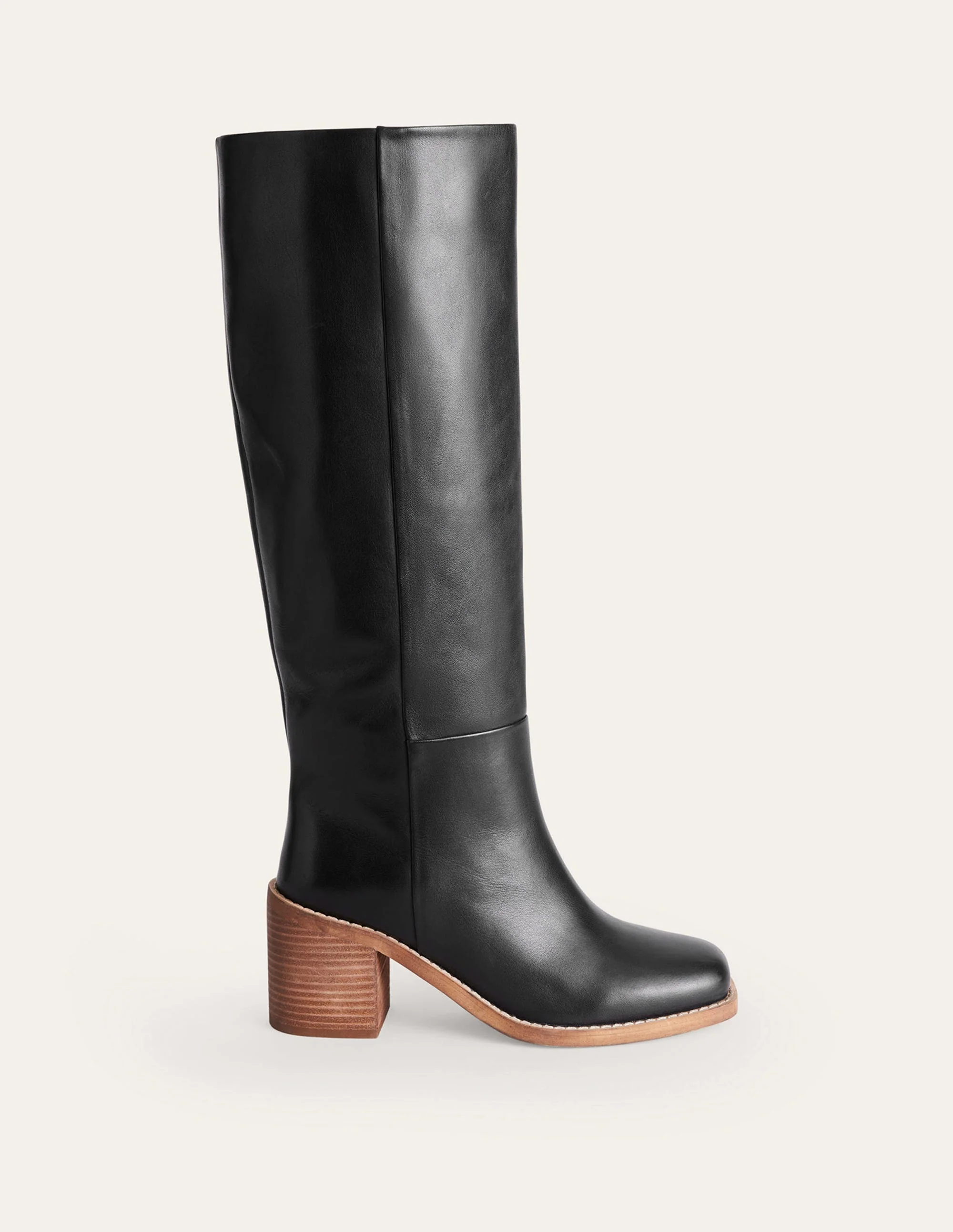 Straight Leather Knee Boots-Black - Image 3