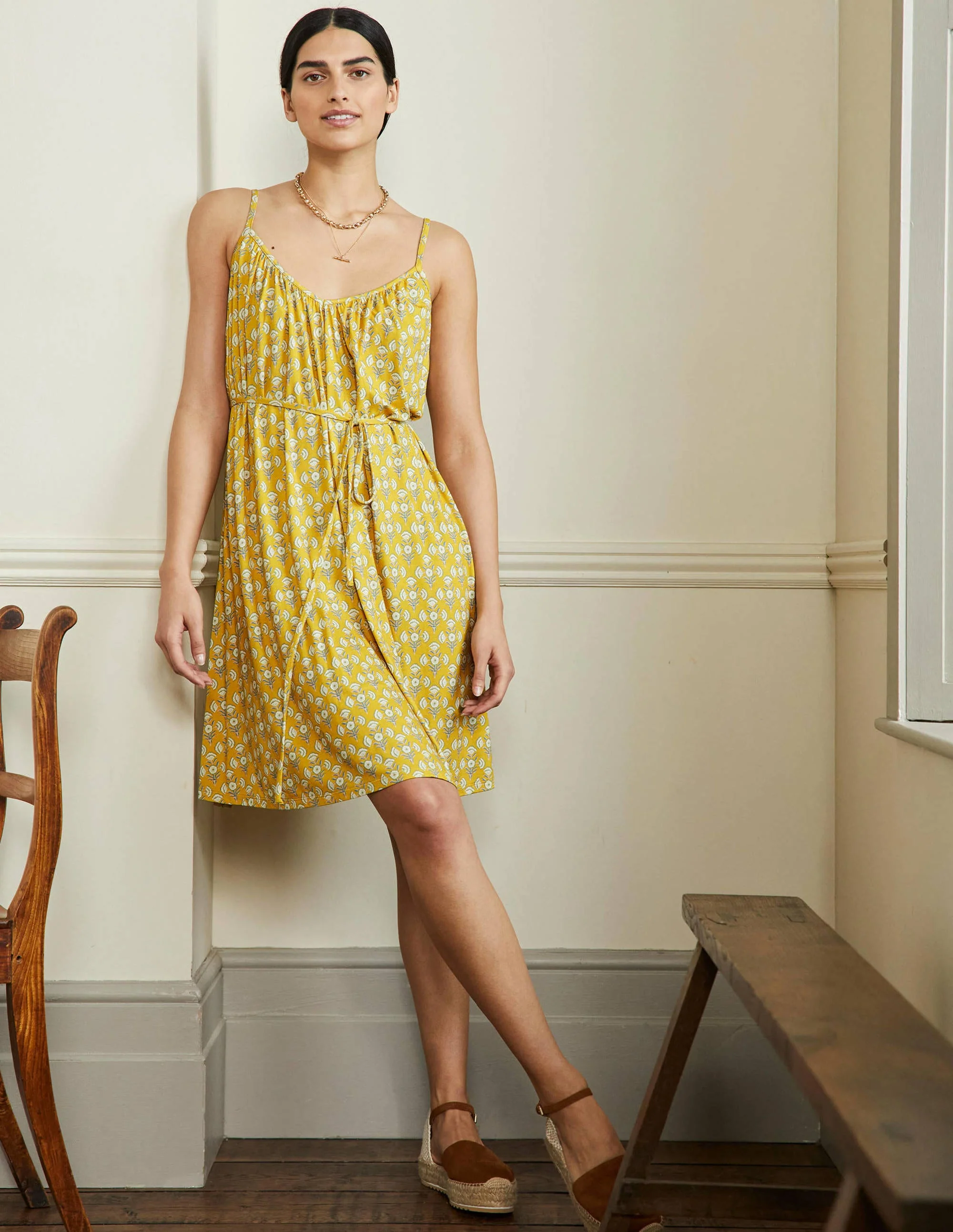 Strappy Jersey Dress-Olive Oil, Poppy Geo - Image 4