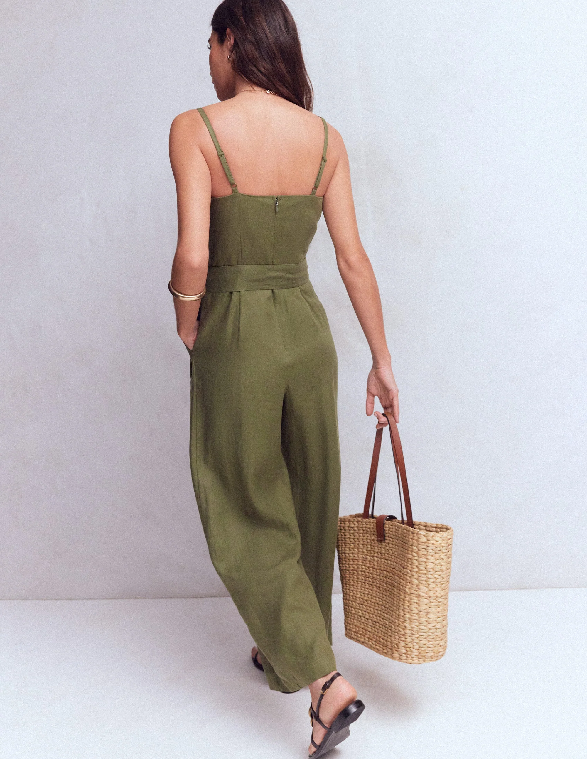 Strappy Linen Jumpsuit-Winter Moss - Image 4