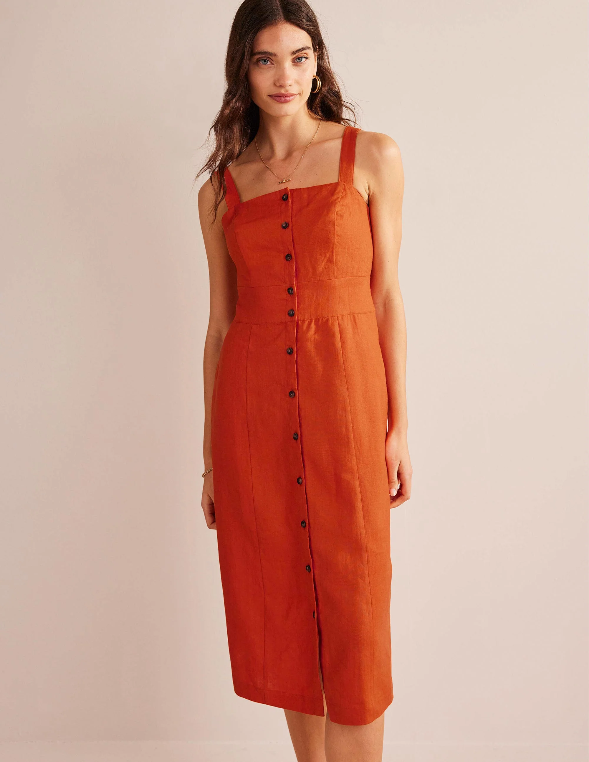 Strappy Linen Midi Dress-Kumquat - Image 4