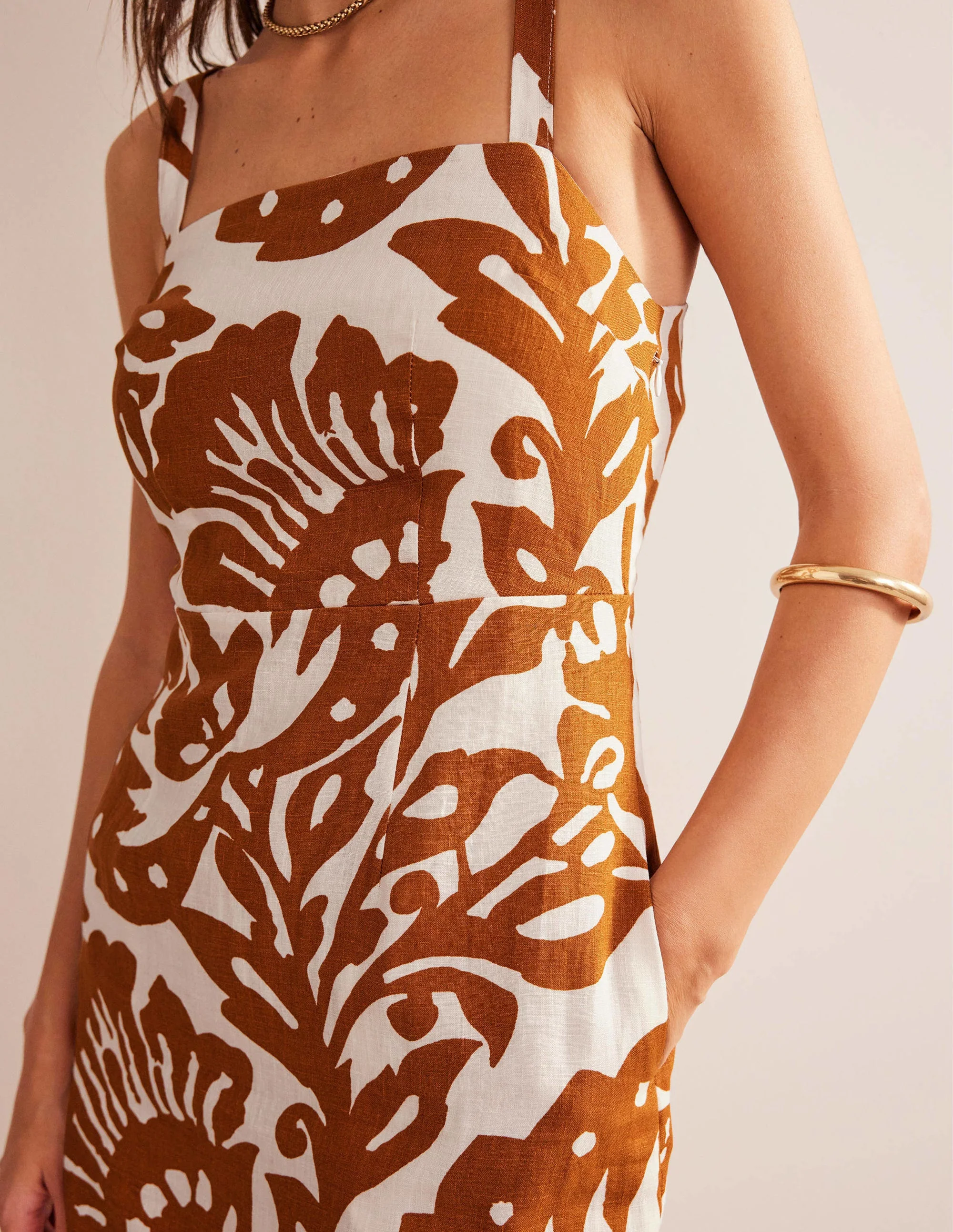Strappy Linen Mini Dress-Pumpkin, Oak Terrace - Image 4