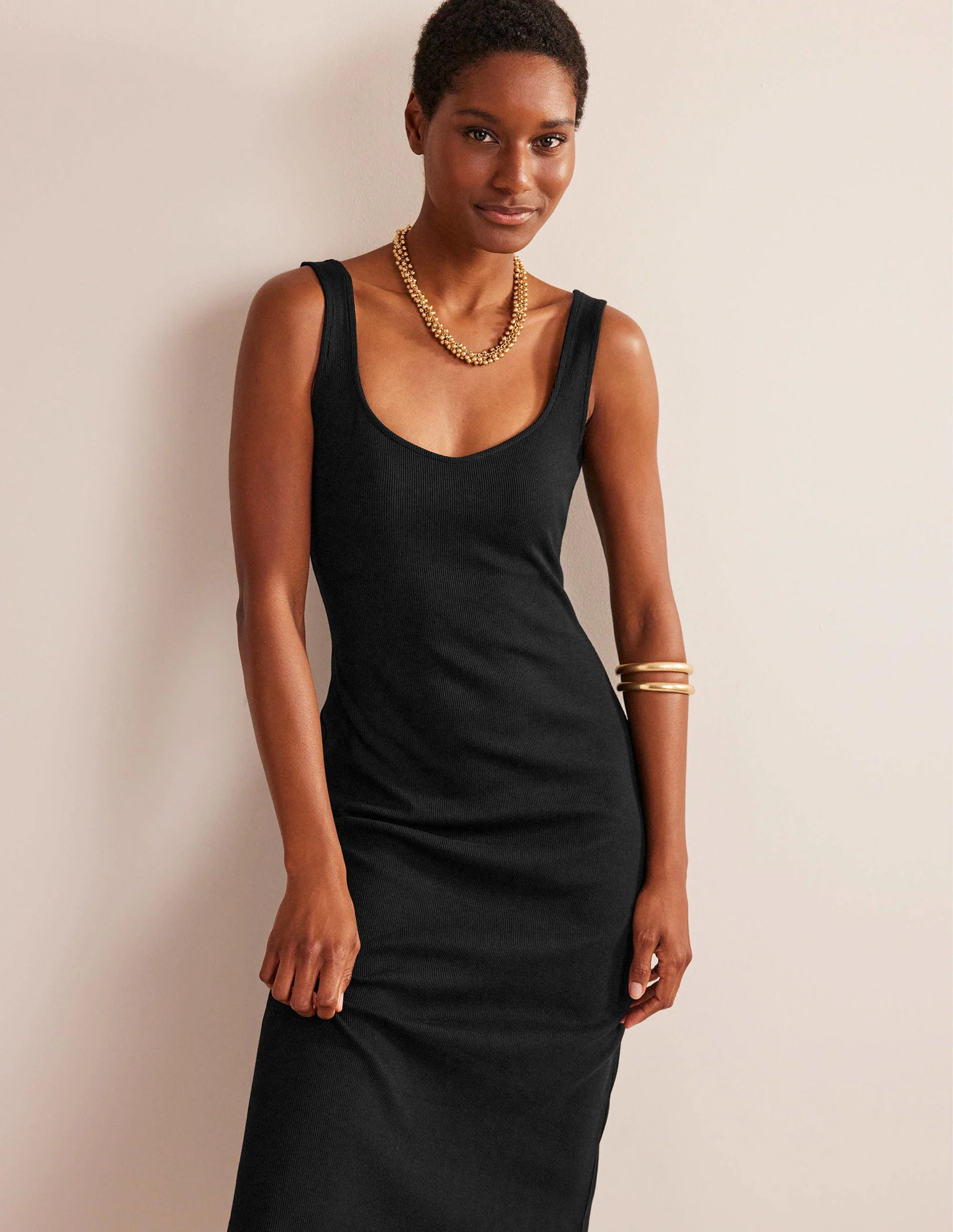 Strappy Rib Jersey Maxi Dress-Black - Image 4