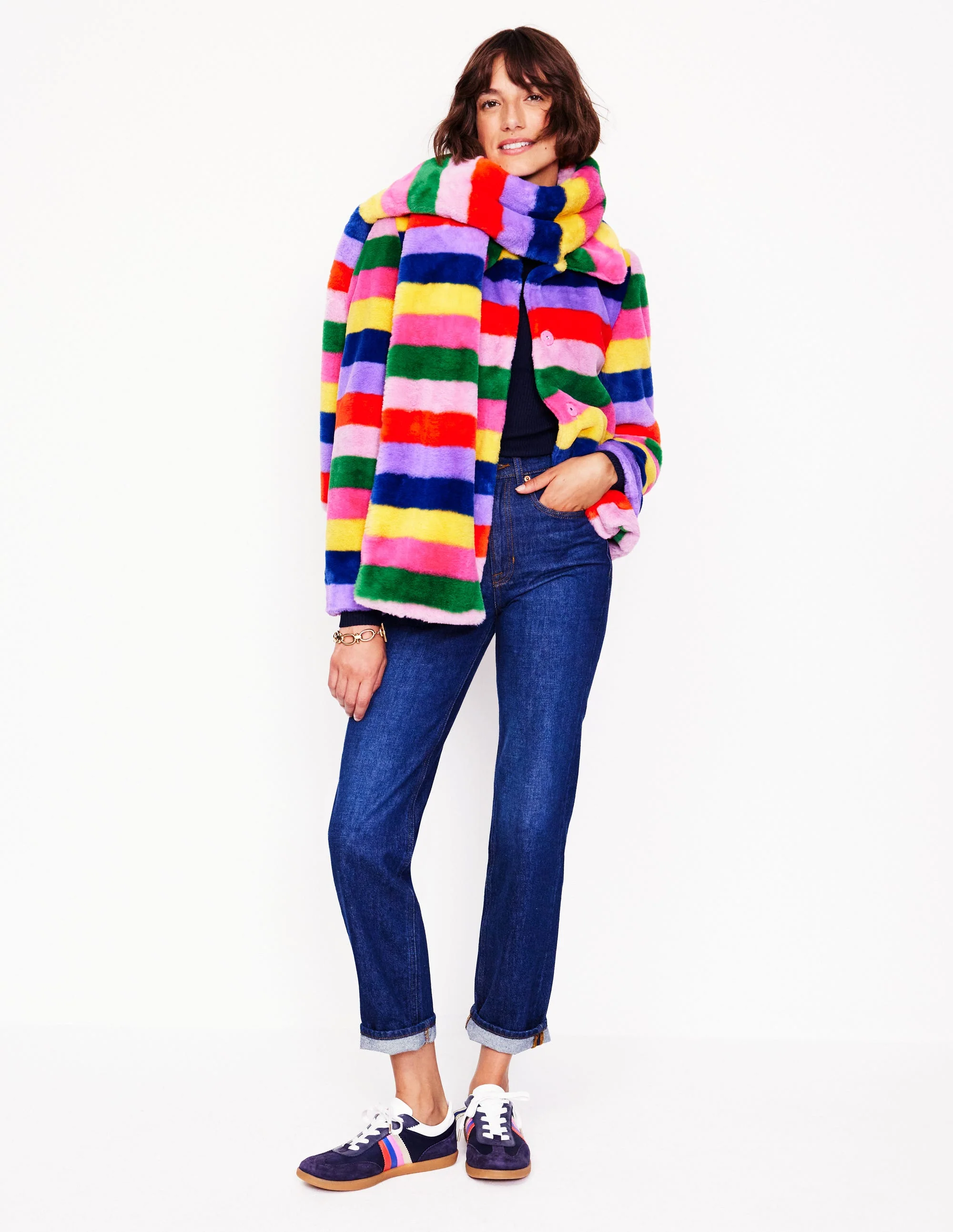 Stripe Faux-Fur Coat-Rainbow Stripe - Image 4