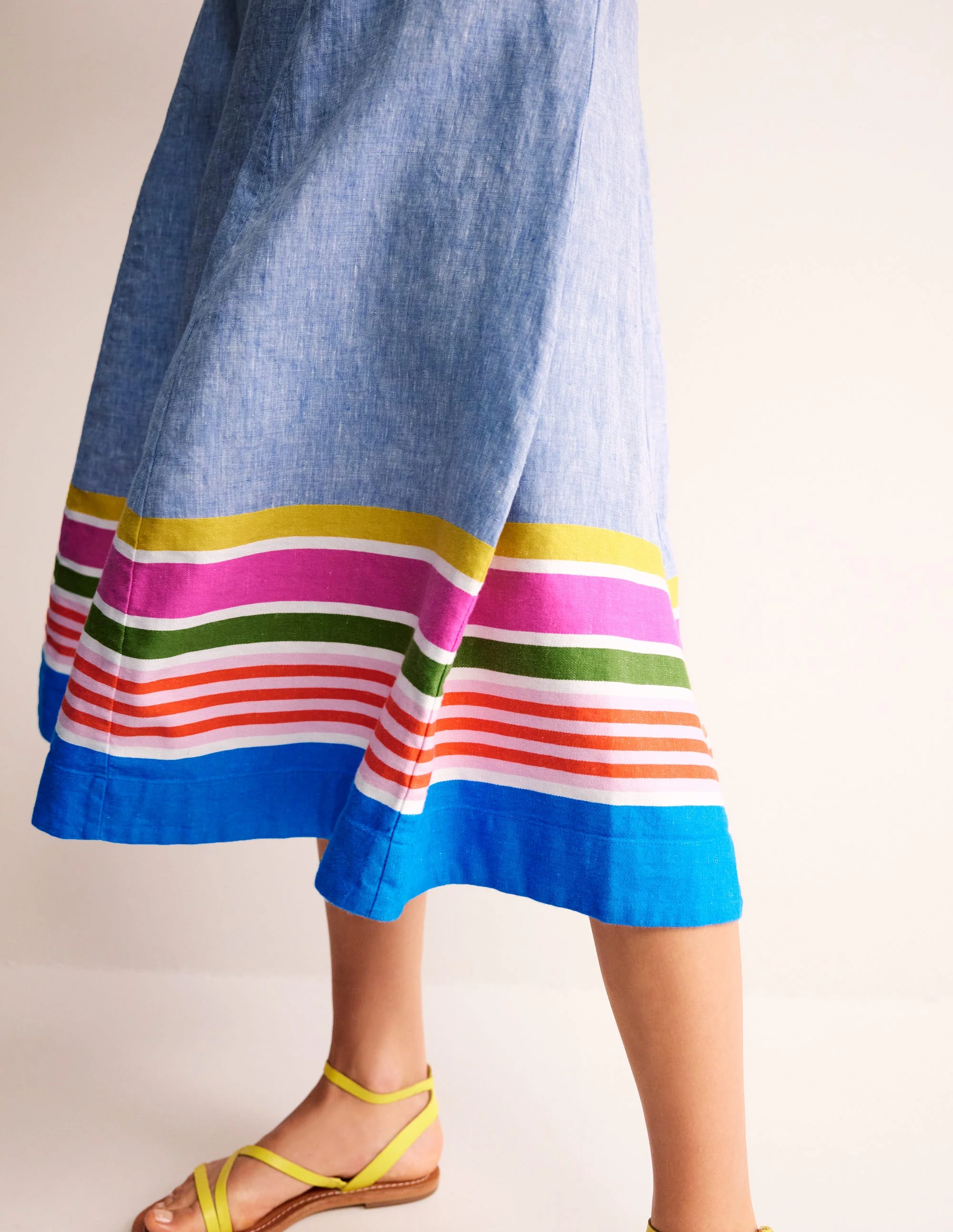 Stripe Hem Linen Skirt-Blue Multistripe - Image 2