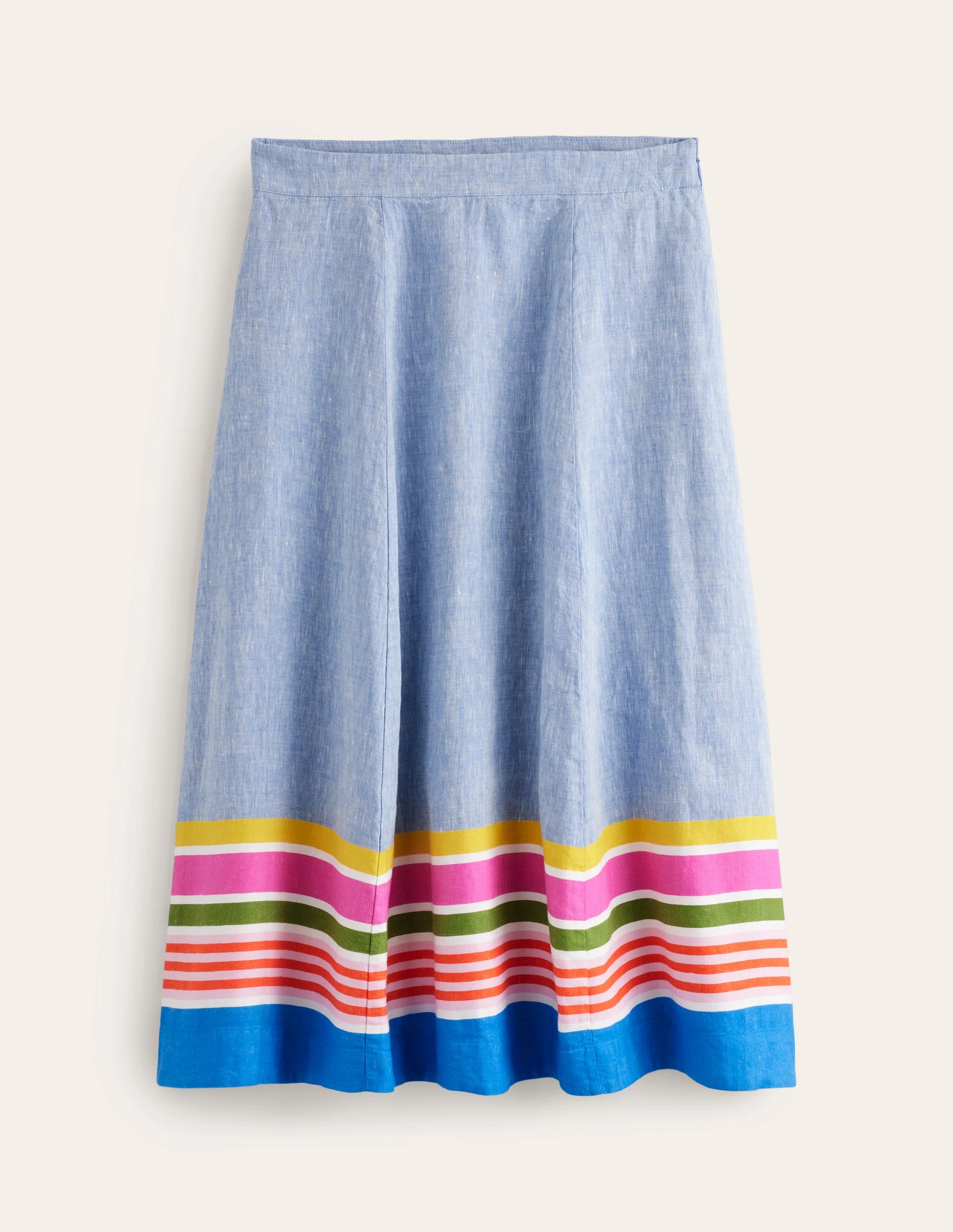 Stripe Hem Linen Skirt-Blue Multistripe - Image 5