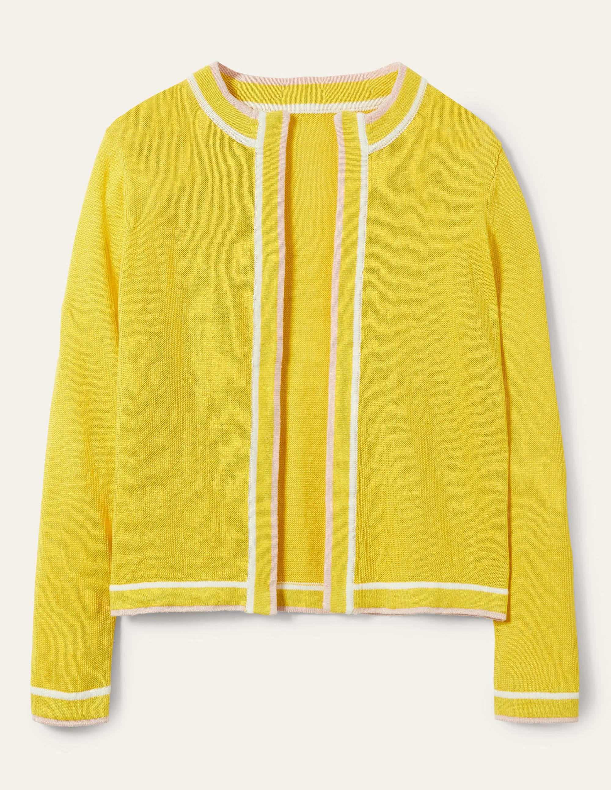 Stripe Trim Linen Cardigan-Lemon Fizz - Image 5