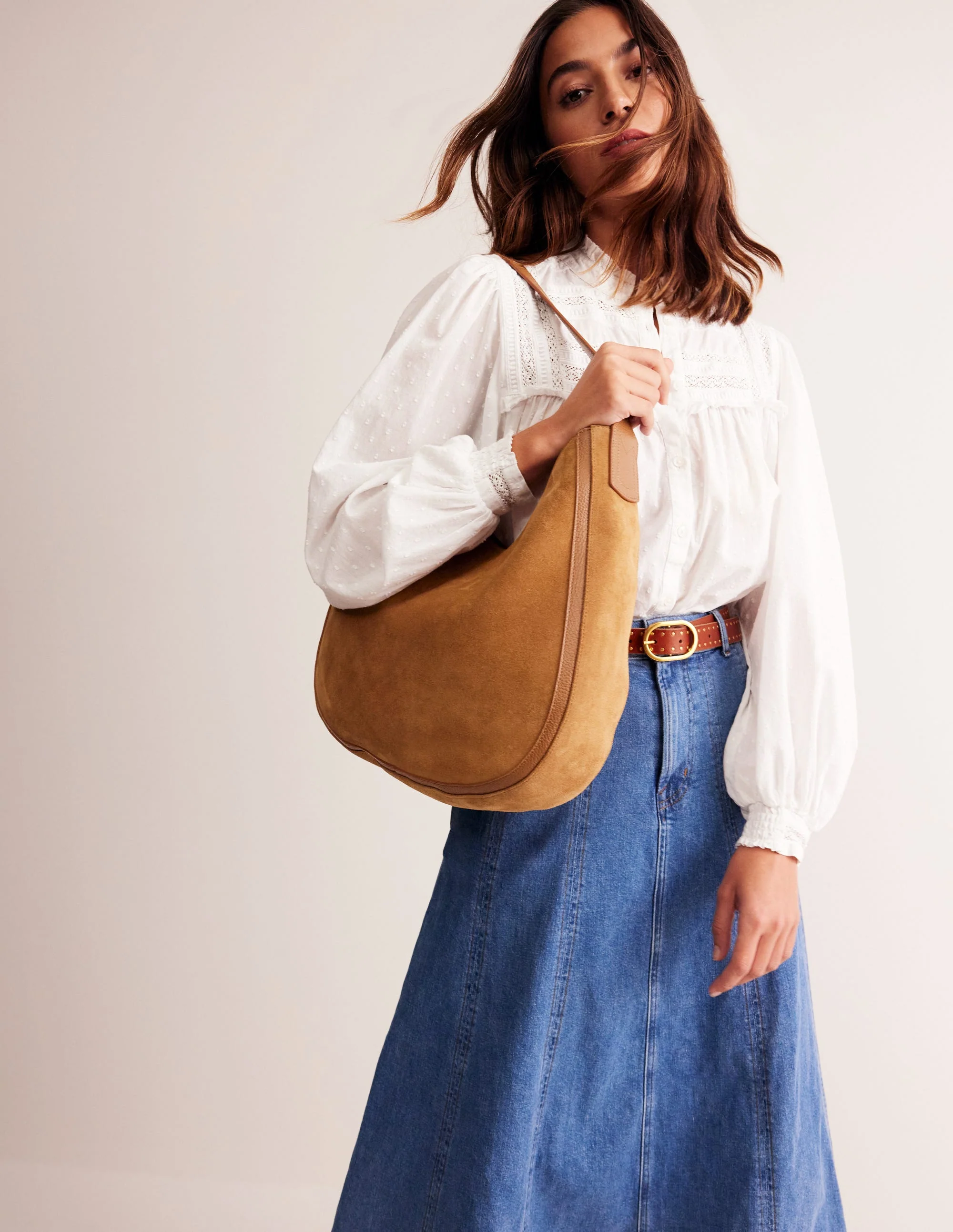 Suede Hobo Bag-Tan - Image 2