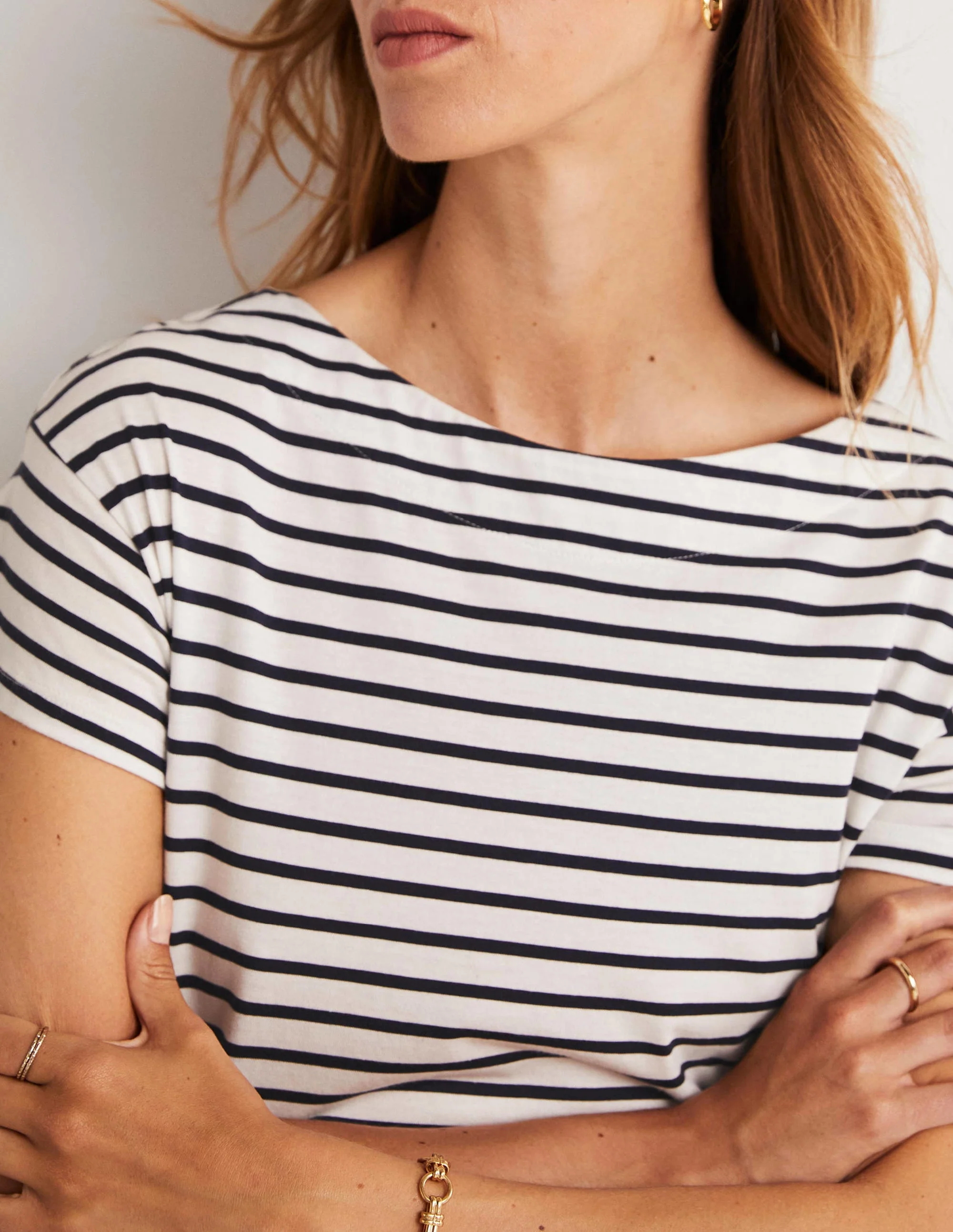 Supersoft Boat Neck T-Shirt-Ivory / Navy Stripe - Image 6